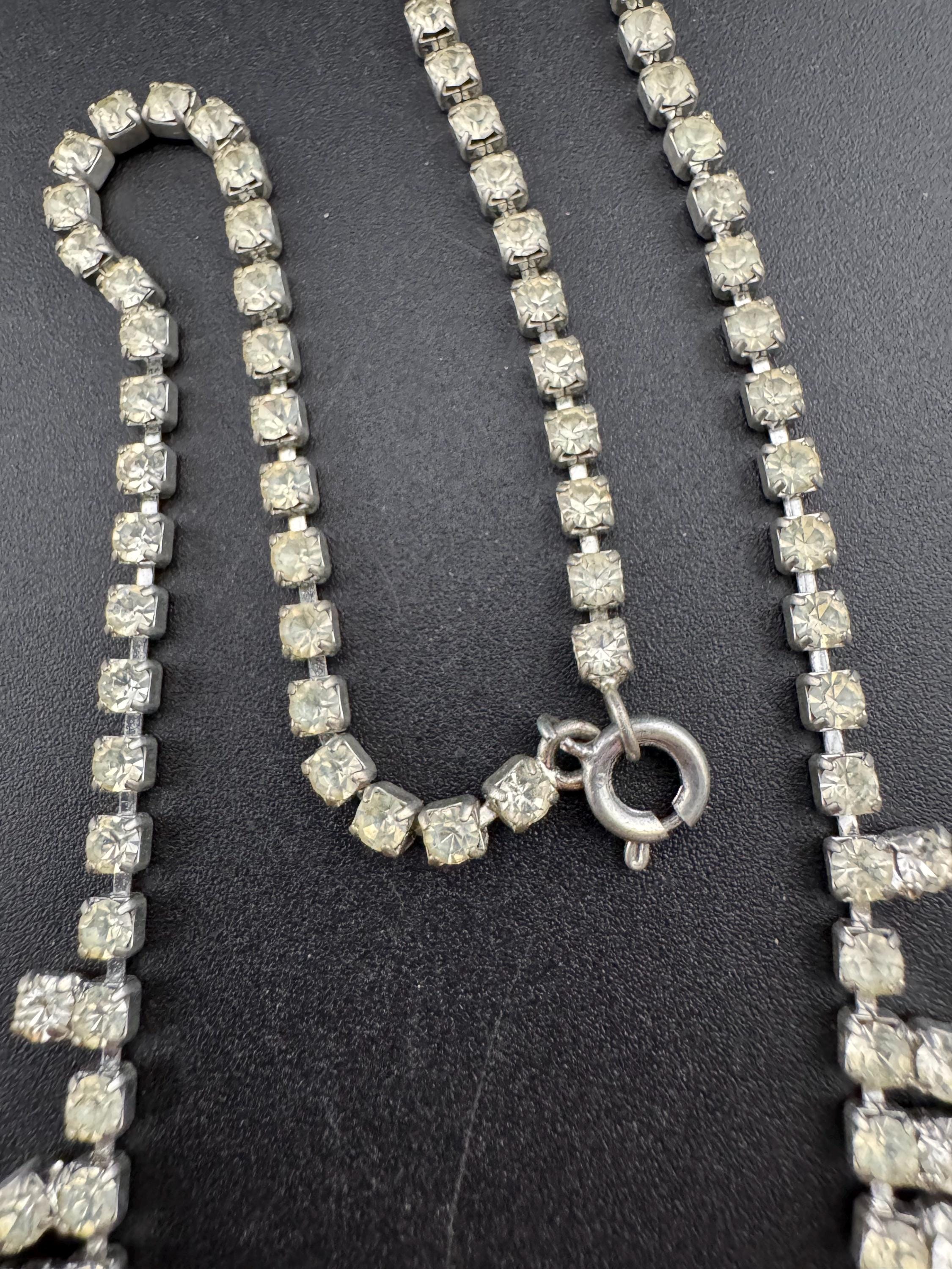Slim neck petite 39cm Vintage clear diamanté rhinestone crystal silver tone choker necklace mid century
