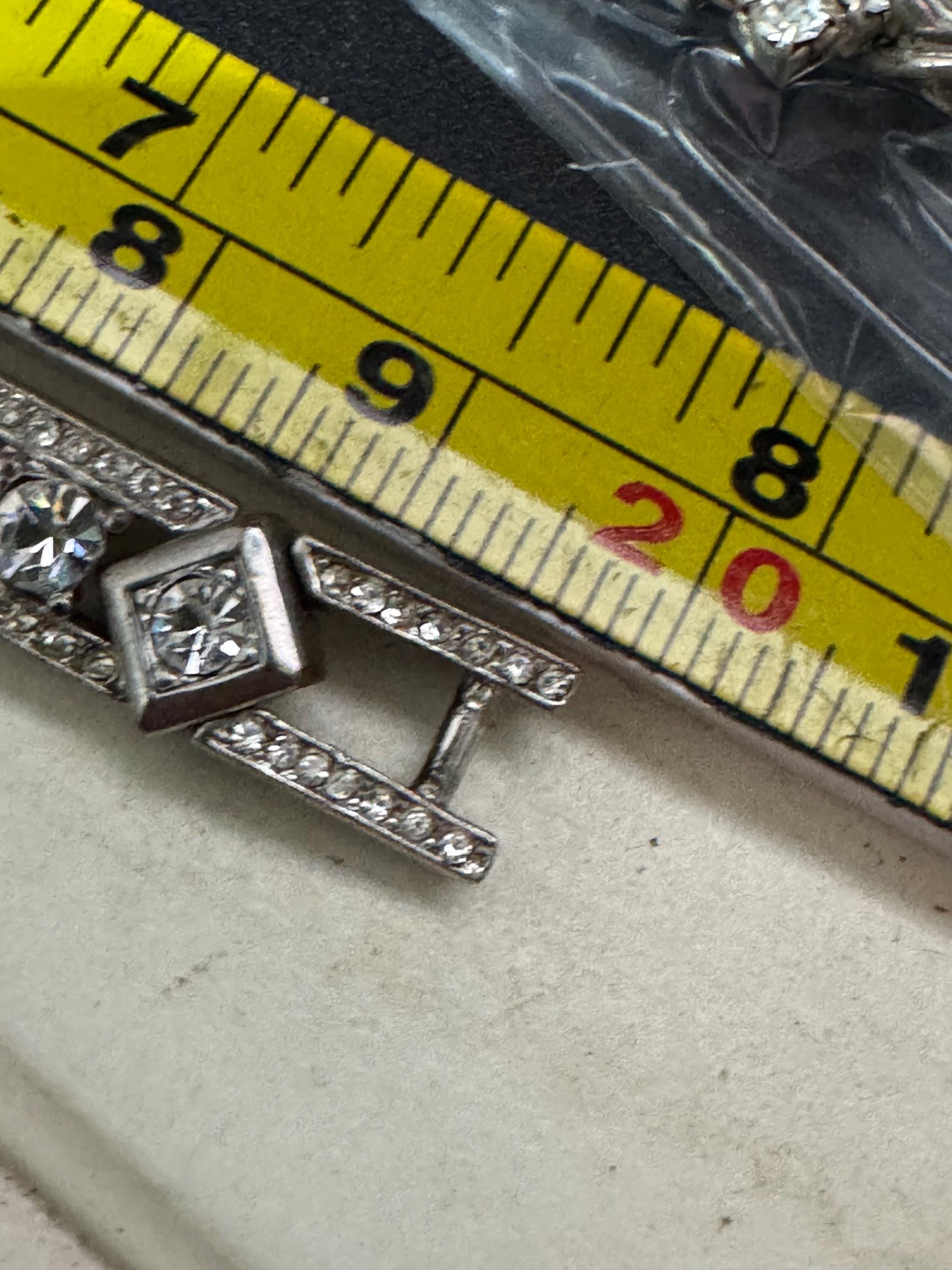 Vintage clear diamanté Crystal geometric art deco style panel link silver tone tennis bracelet