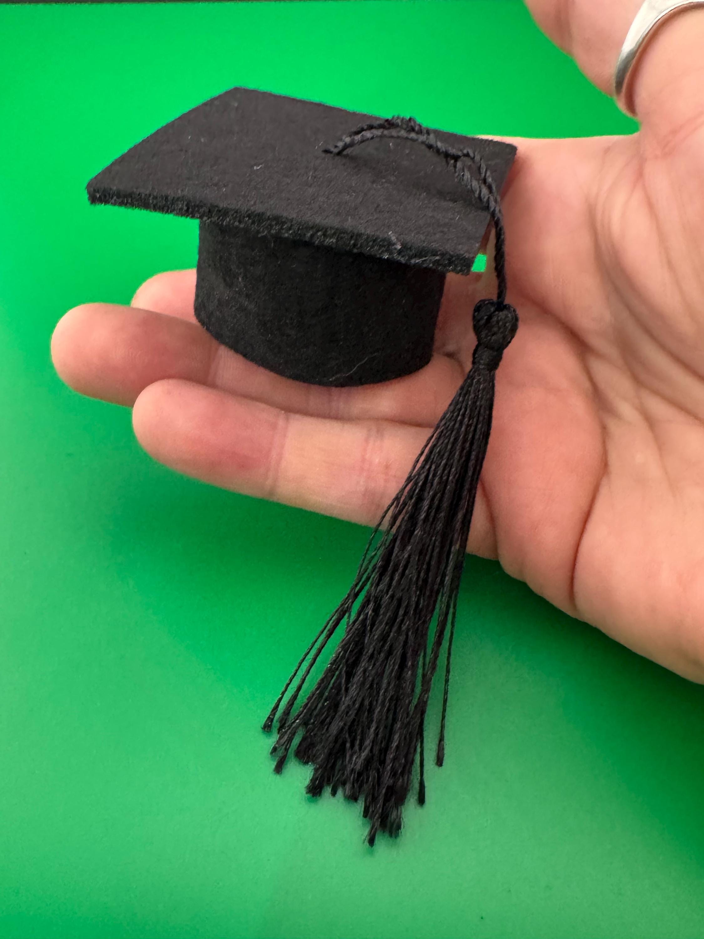 miniature black felt University graduation mortarboard hat cake topper academic cap decoration, dolls hat
