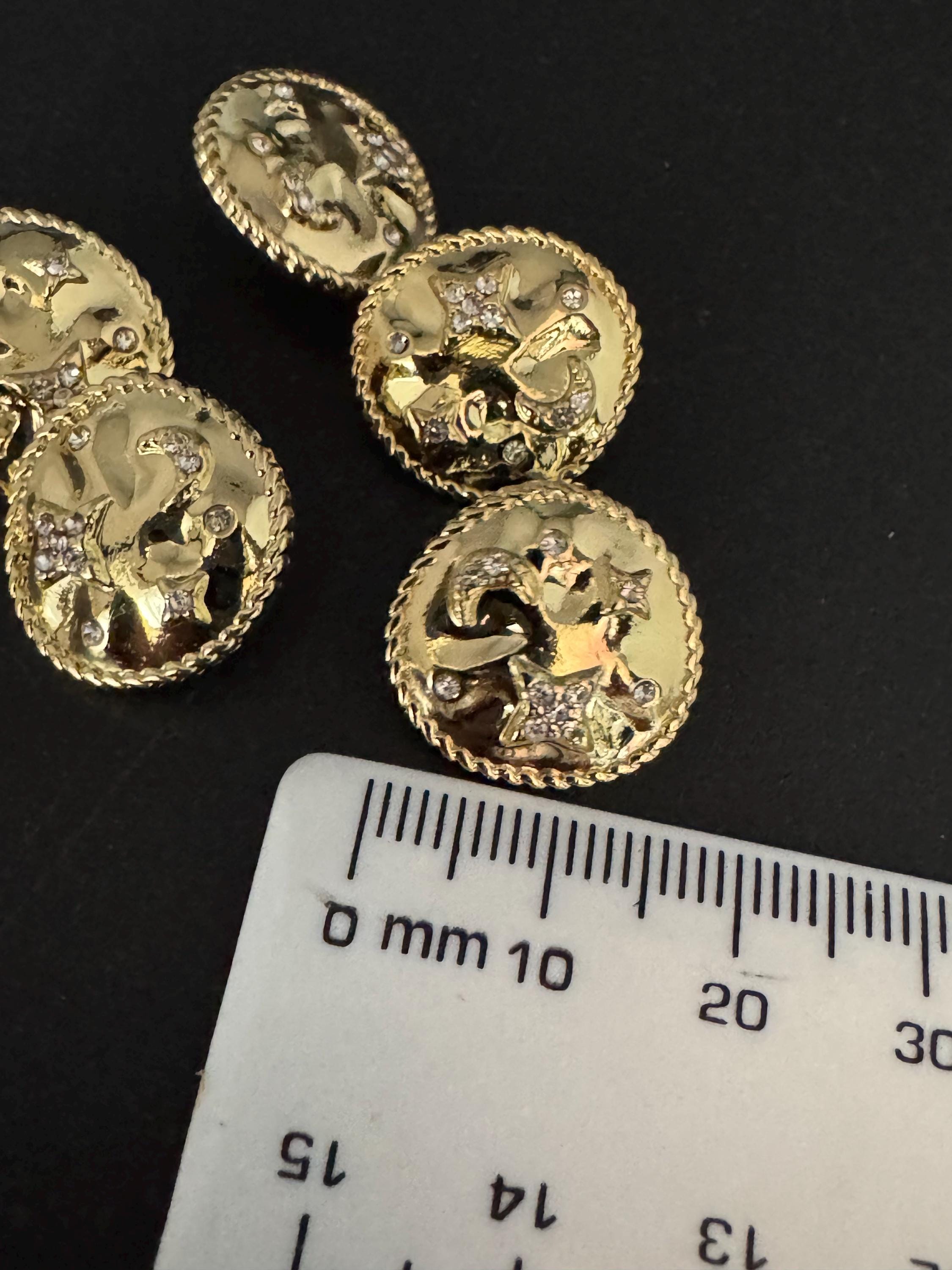 Set of 5 pc 17mm or 22mm crystal moon and star diamanté buttons, metal shank, celestial, glossy gold tone metal