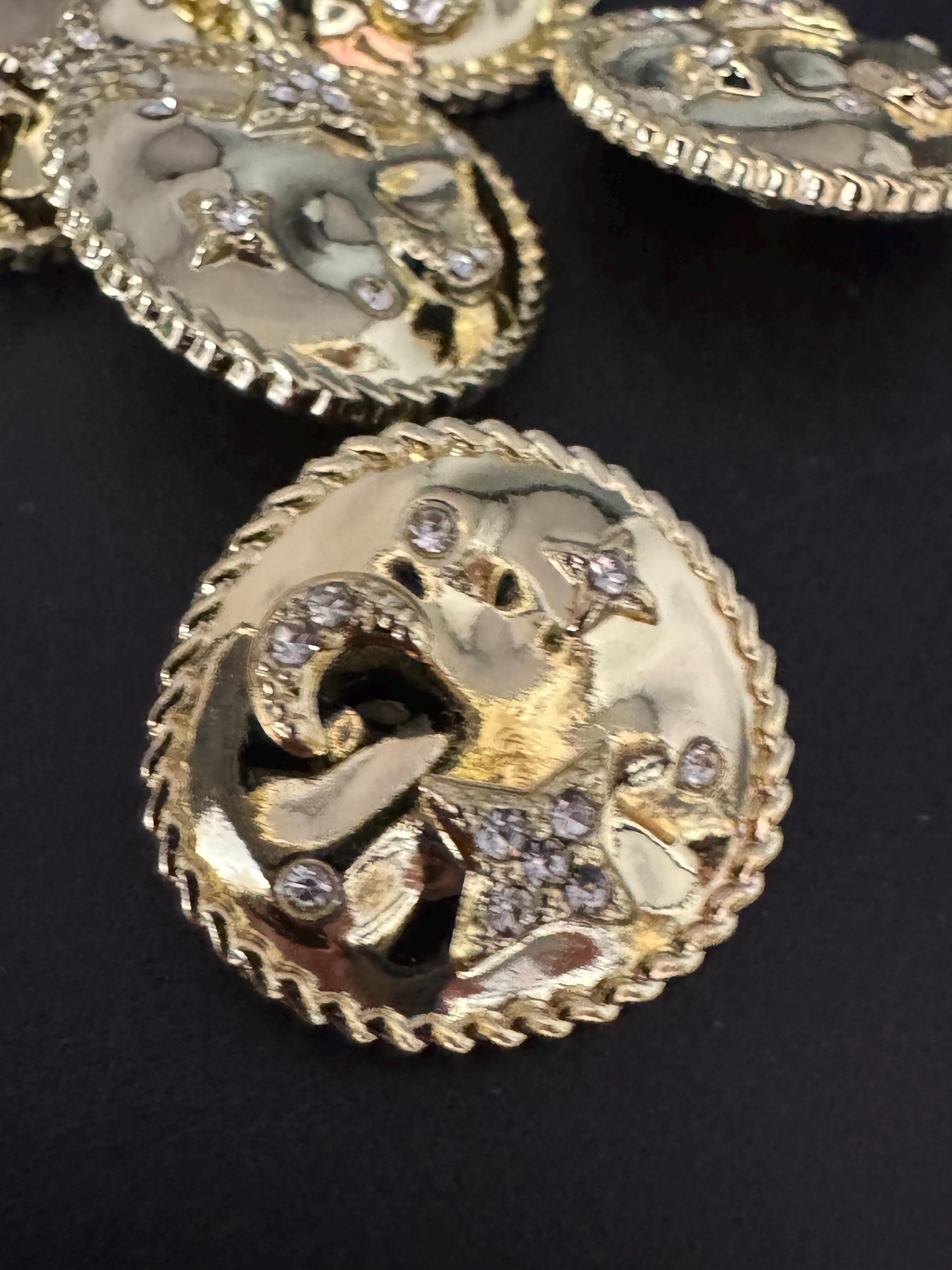 Set of 5 pc 17mm or 22mm crystal moon and star diamanté buttons, metal shank, celestial, glossy gold tone metal