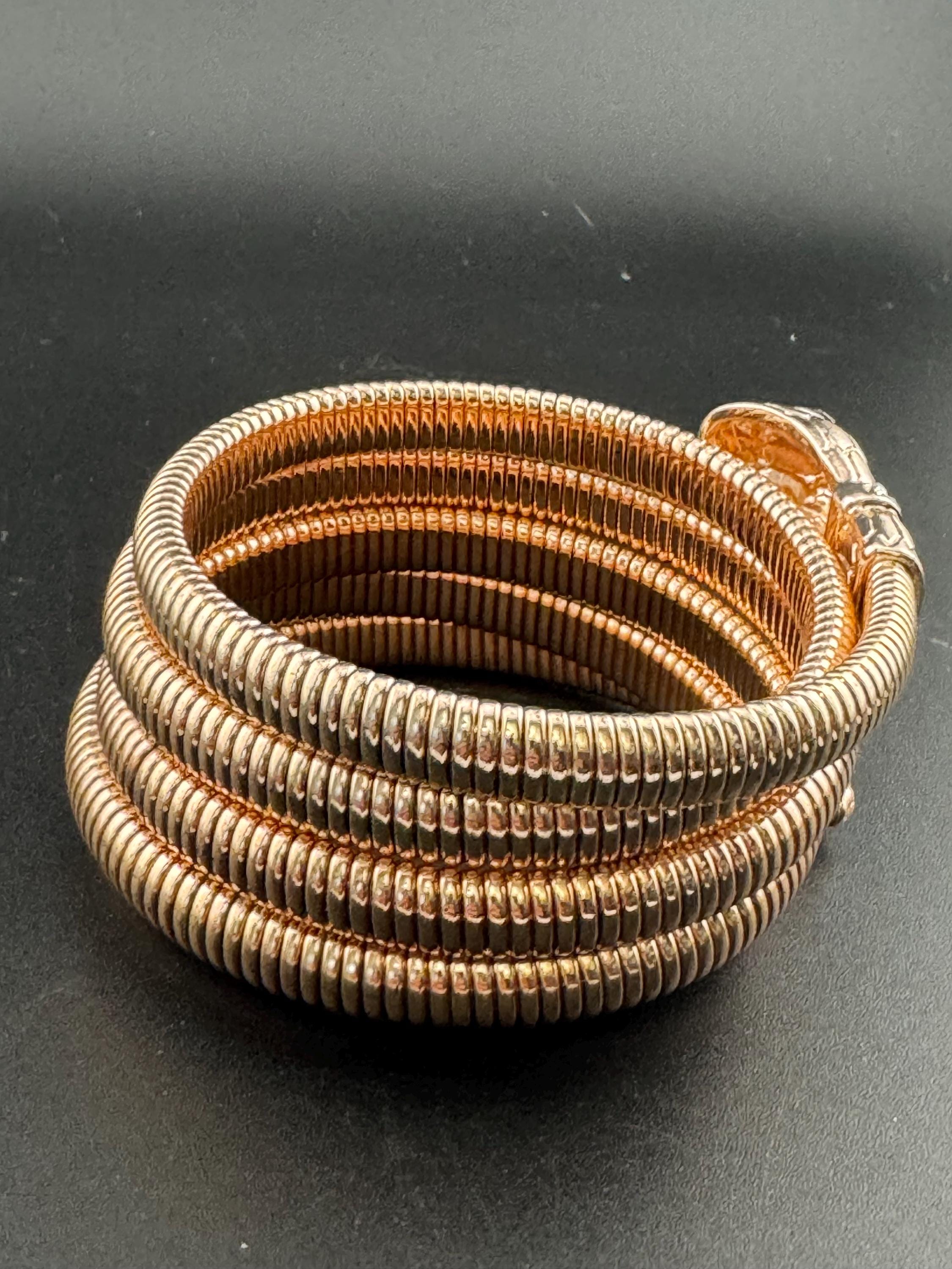 Retro copper tone omega chain black diamanté snake bangle with clear crystal diamanté stones