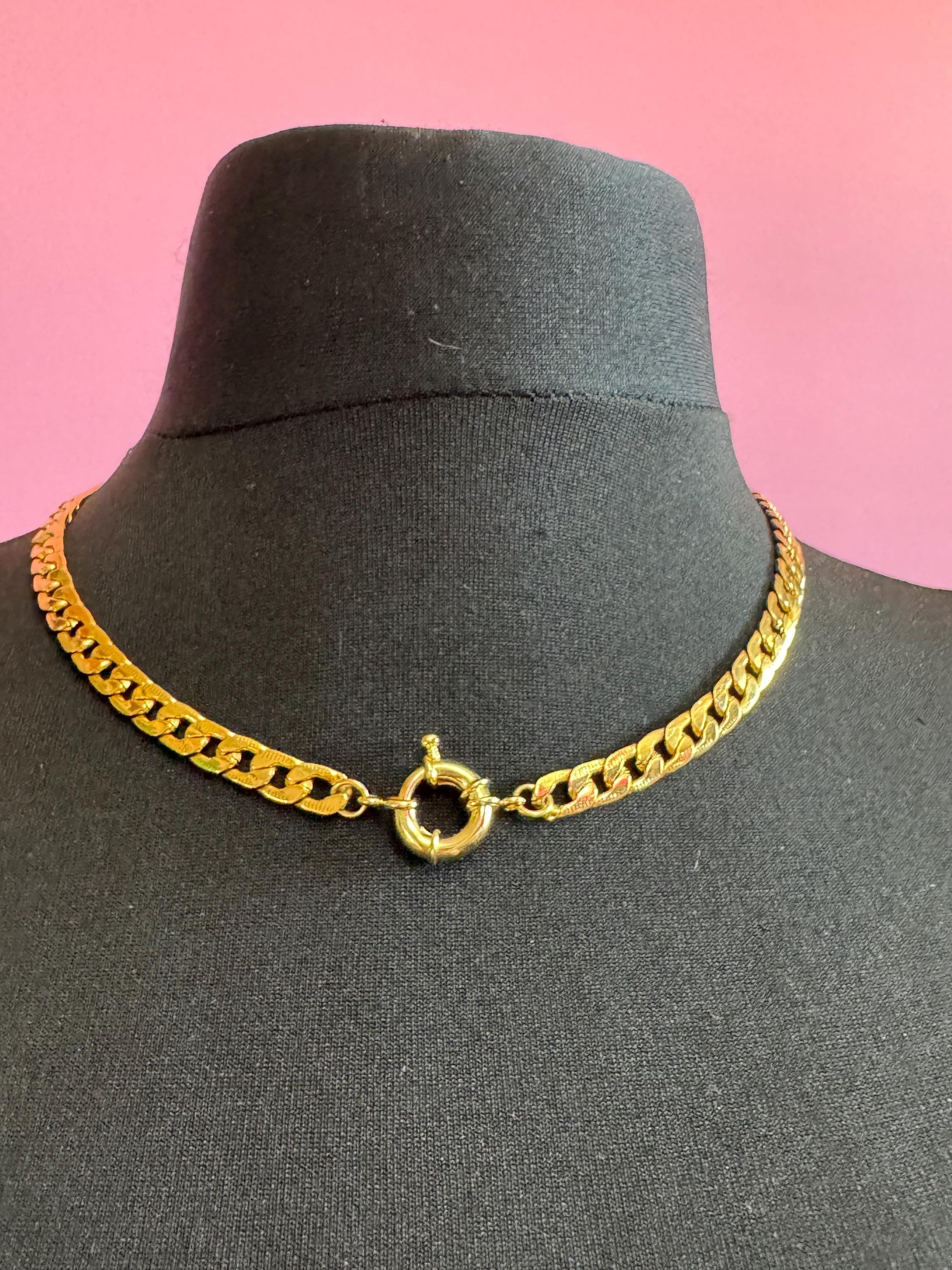 retro gold tone woven chunky link collar wheat chain link choker necklace oversized spring ring clasp