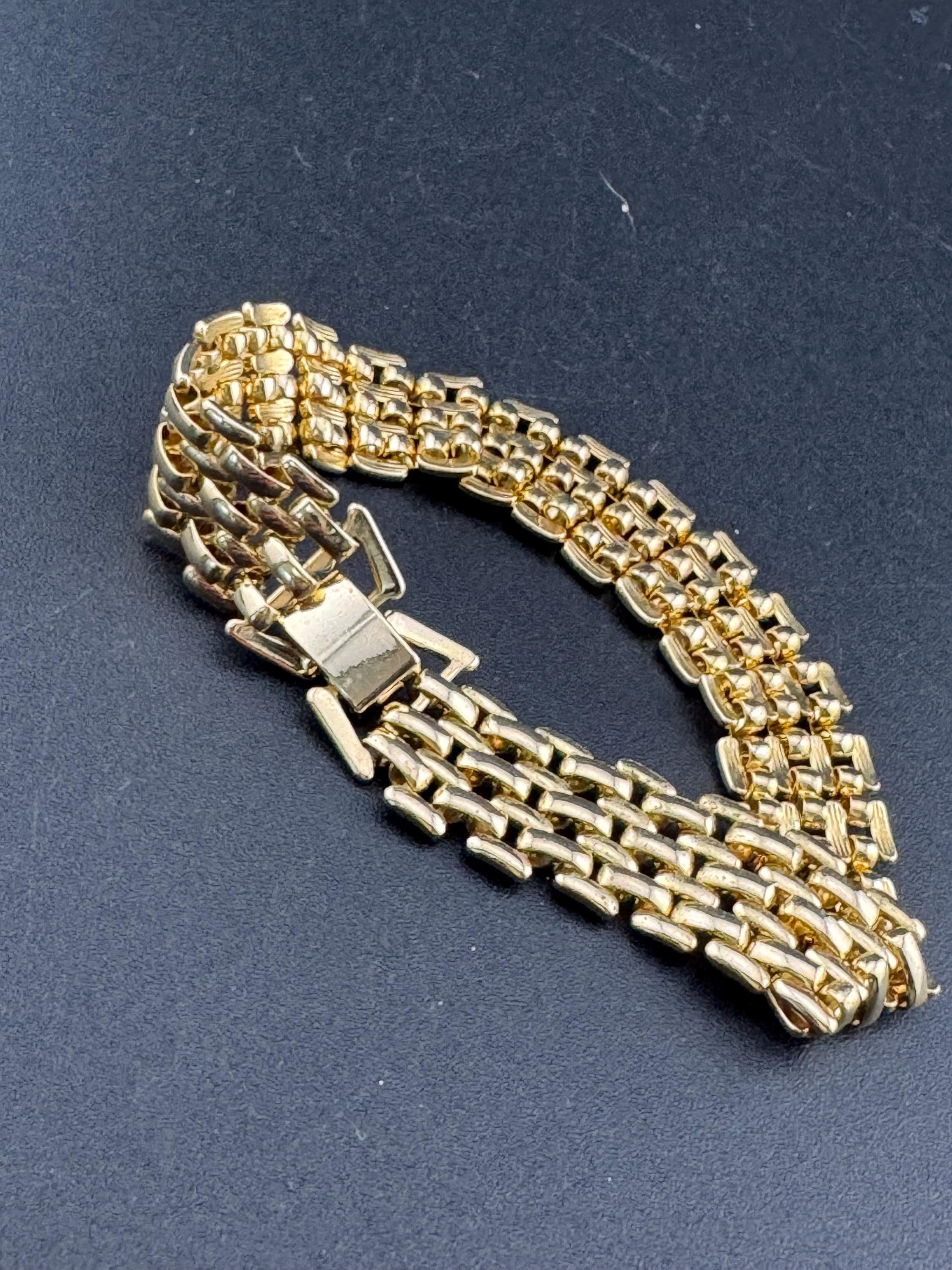 Retro 1980s gold tone plain simple panther brick chain link gold bracelet 18cm x 14mm
