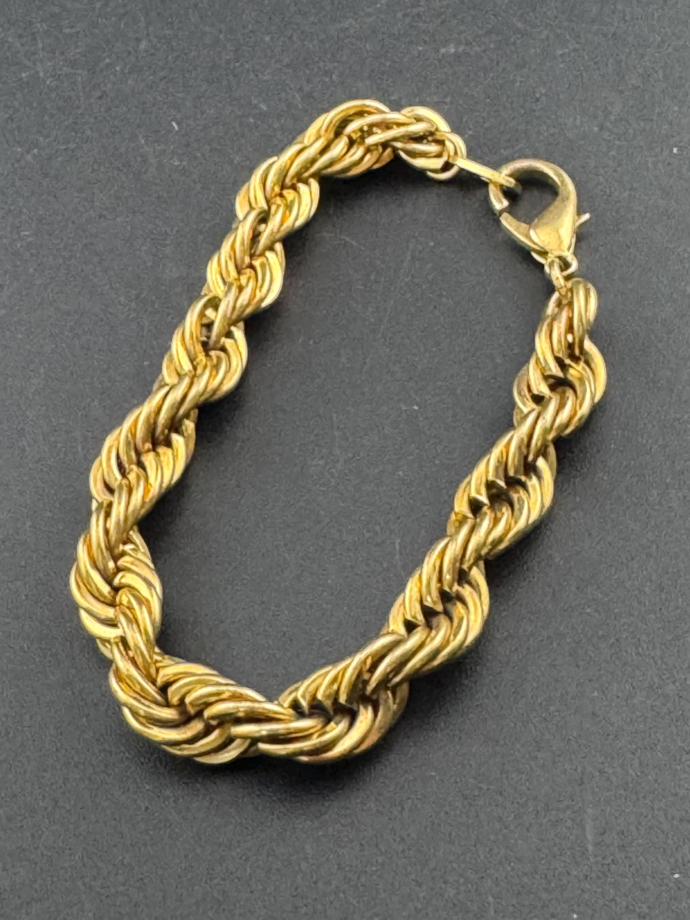 80s Retro wide plain gold tone metal rope twist chain bracelet 21cm with lobster clasp
