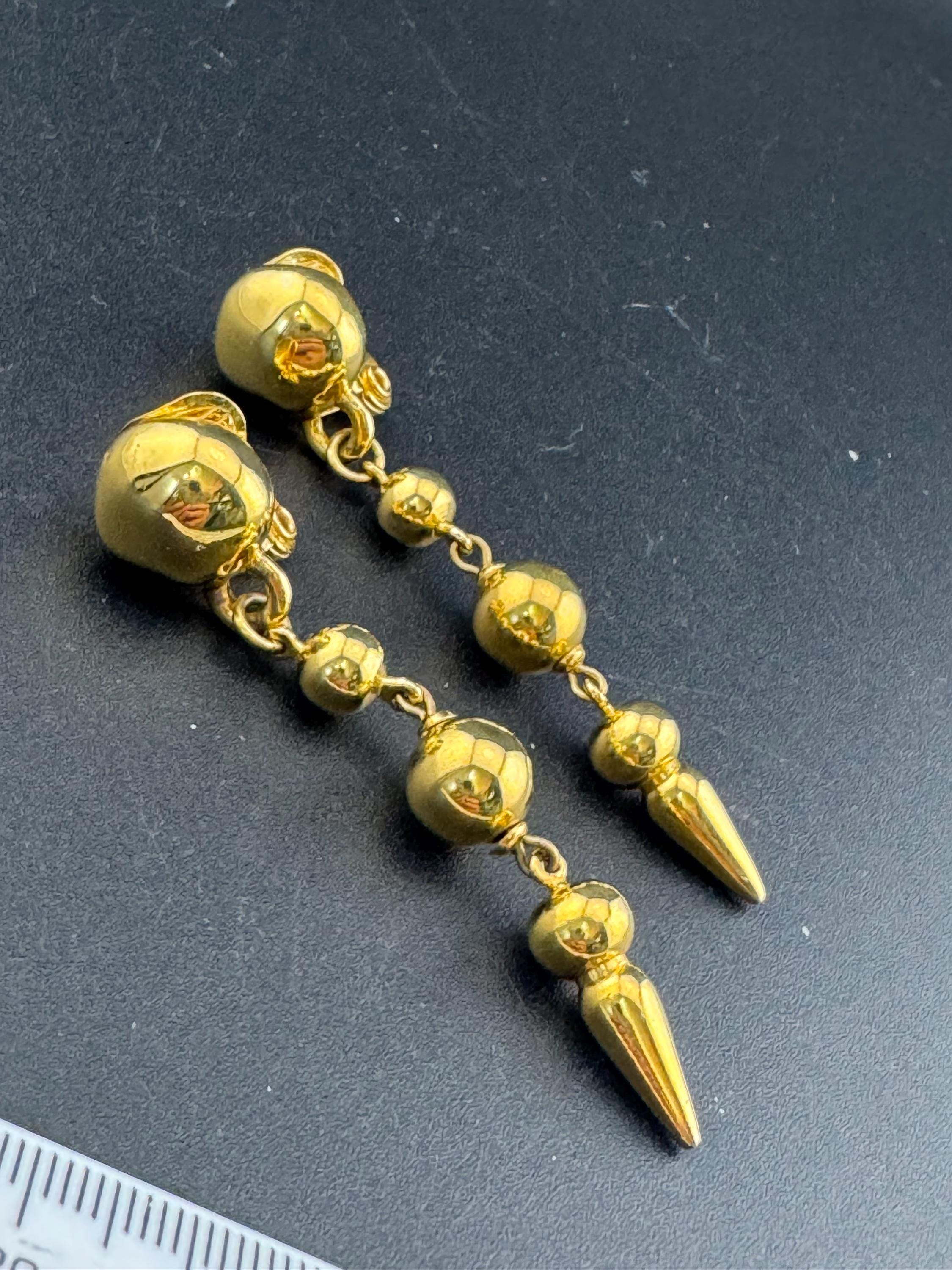 Retro 1980s gold tone ball link long dropper dangly earrings clip on