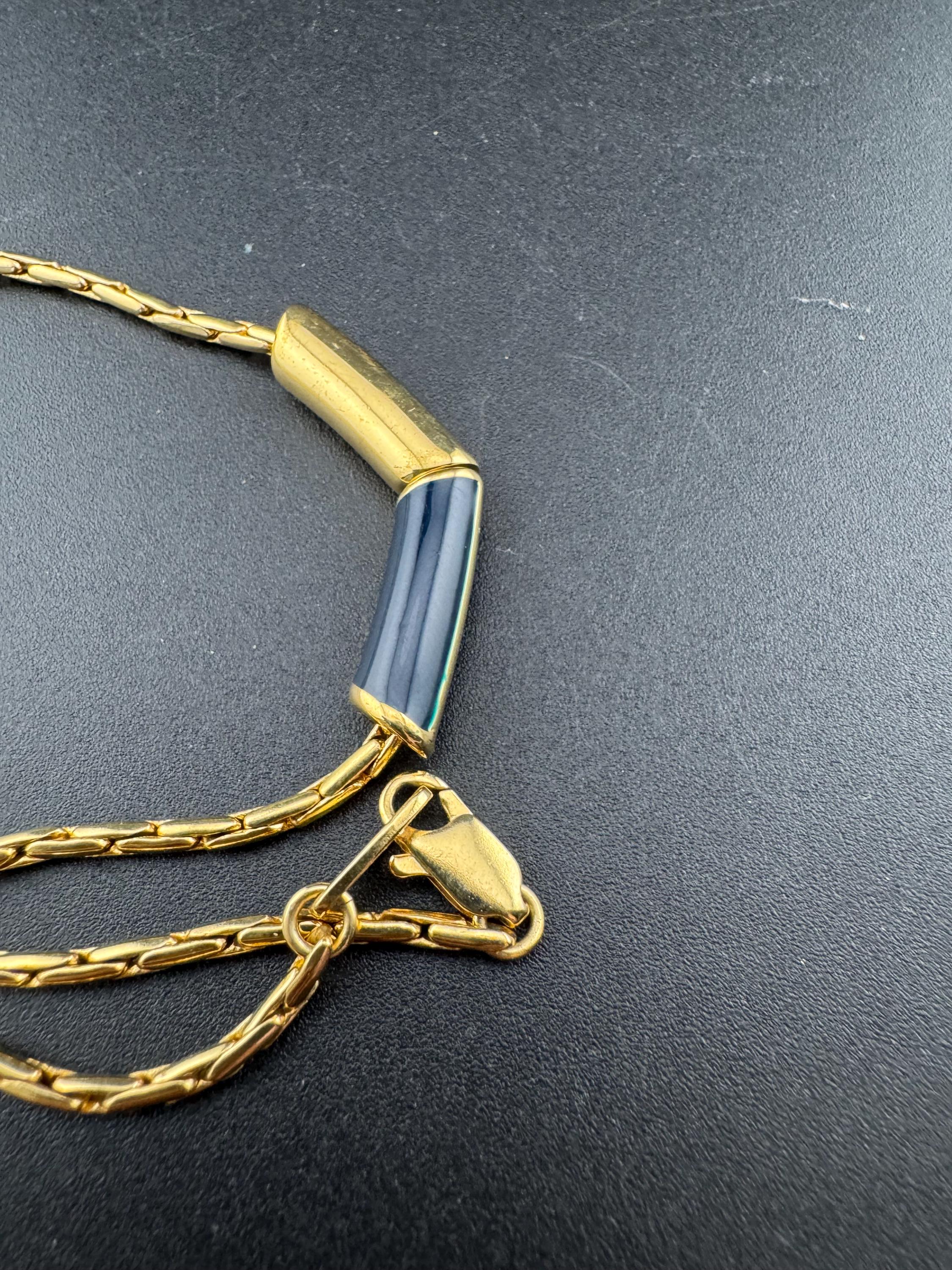 Vintage high end gold plated navy blue enamel beaded dainty necklace 43,  nautical style set with a diamanté crystal
