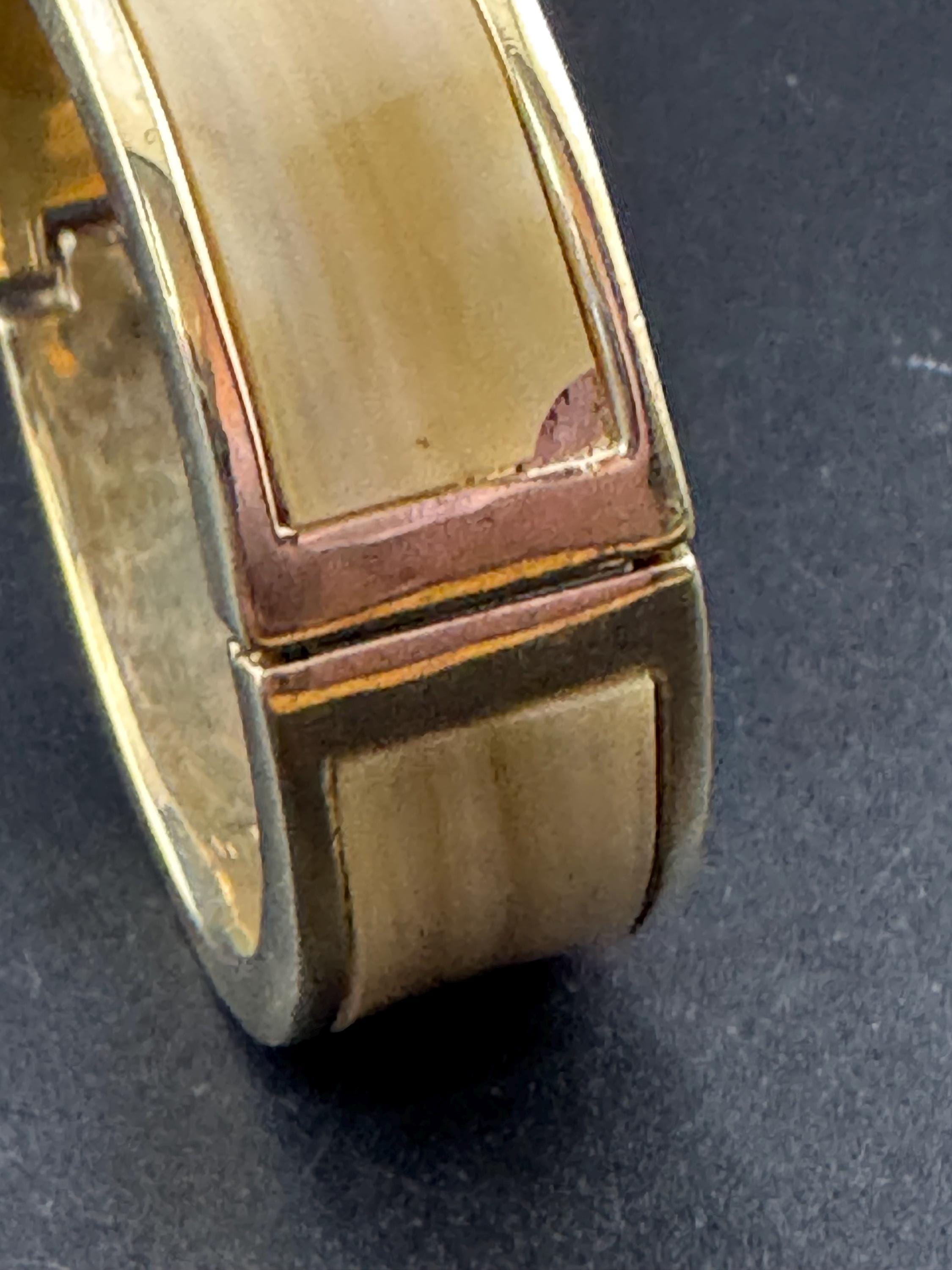 As found Signed Monet beige brown neutral Enamel oval clamper Bangle