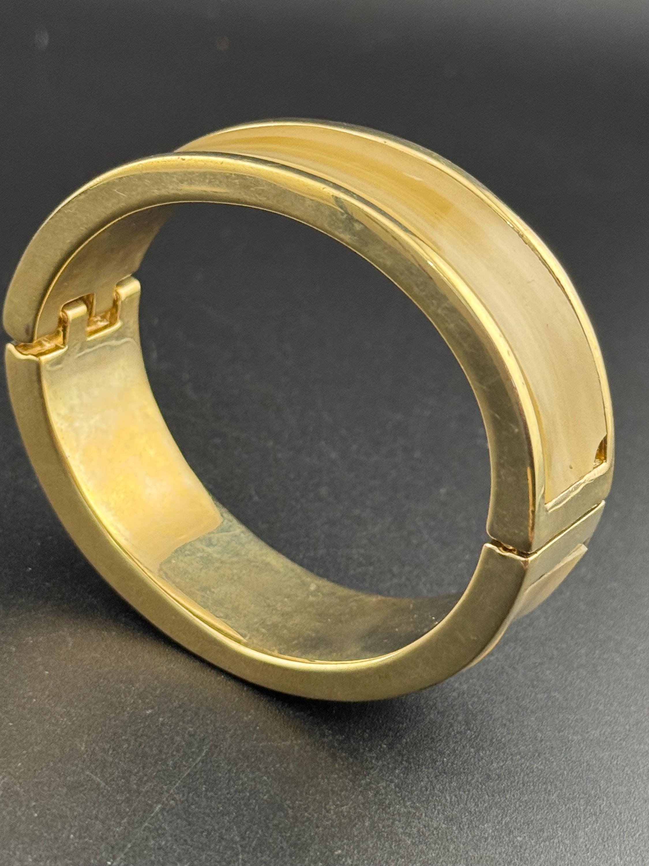 As found Signed Monet beige brown neutral Enamel oval clamper Bangle