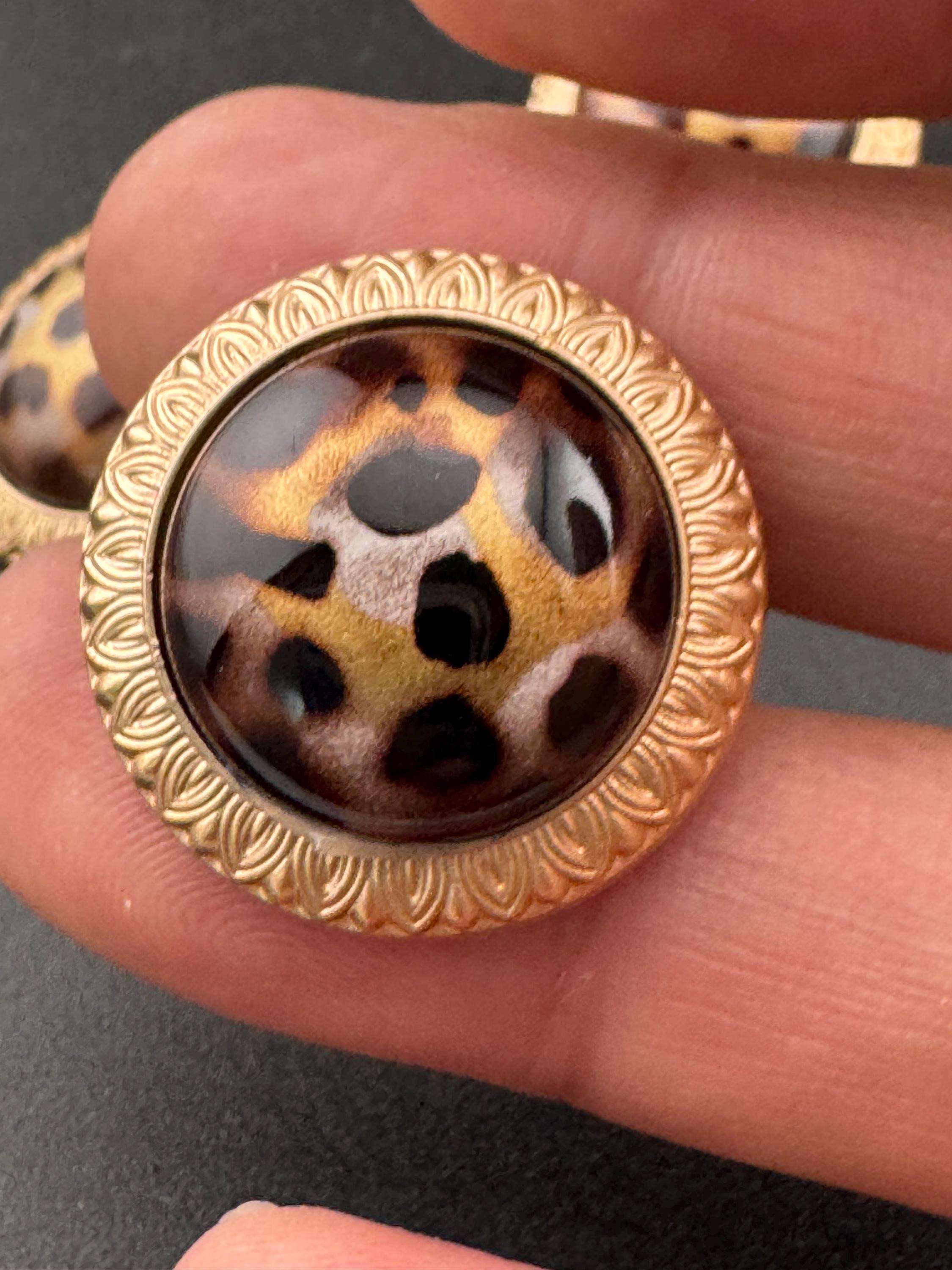 Leopard Print Shank Buttons: Beige Brown Acrylic & Metal, 5 pack