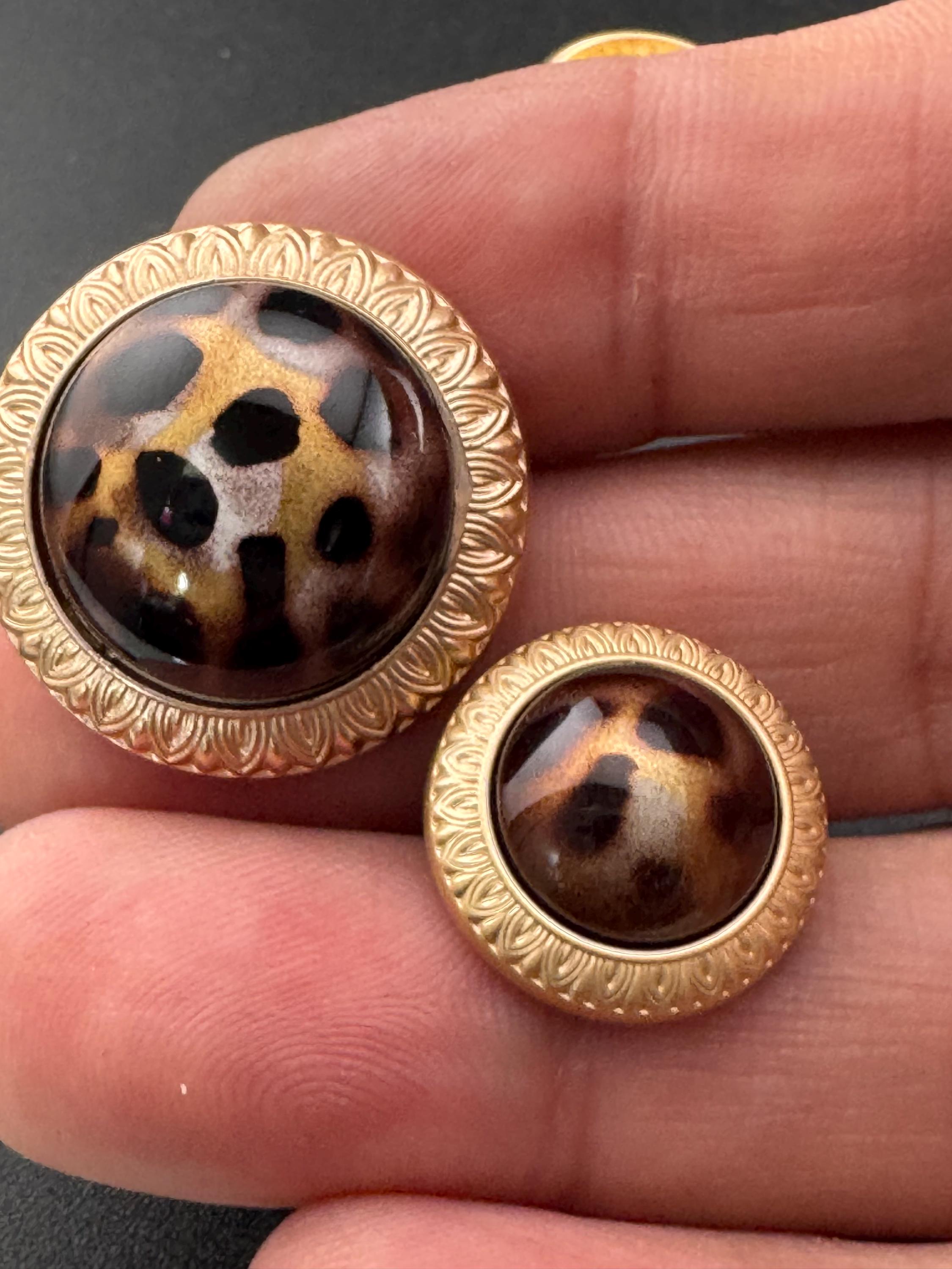 Leopard Print Shank Buttons: Beige Brown Acrylic & Metal, 5 pack