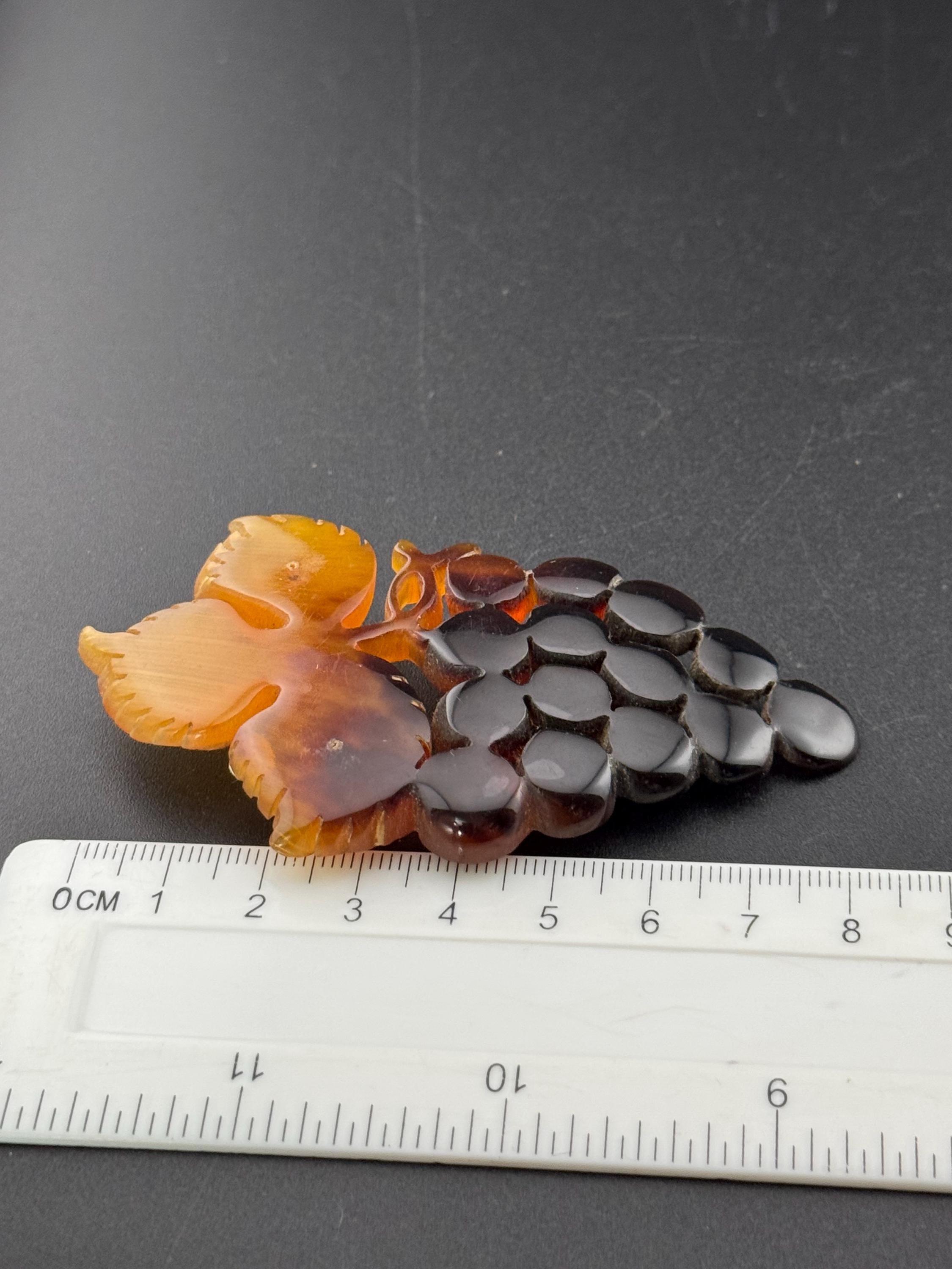 Vintage Faux Tortoiseshell Grapes Brooch: Carved Plastic Flower, 9cm