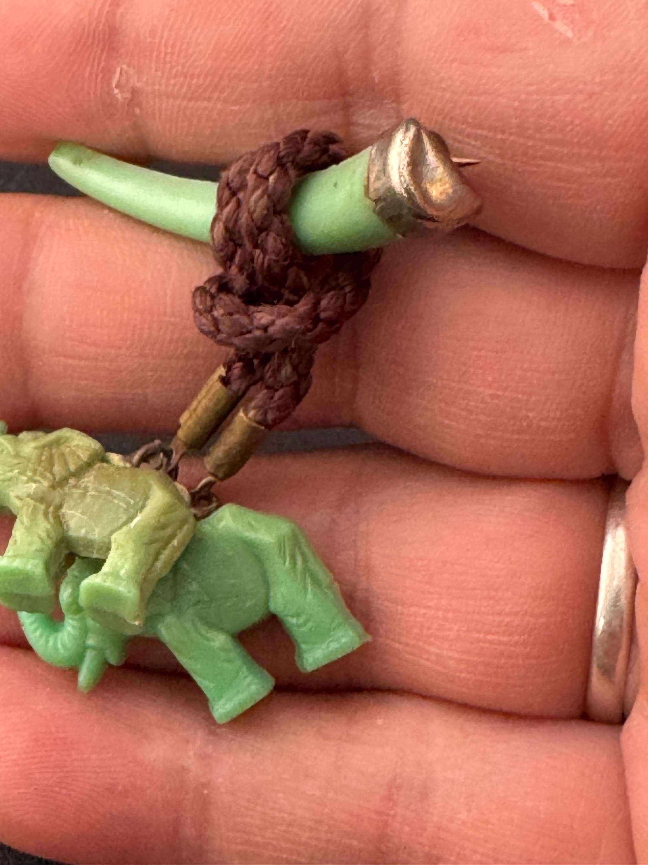Vintage Celluloid Early Plastic Green dangly Elephant brooch 1920s