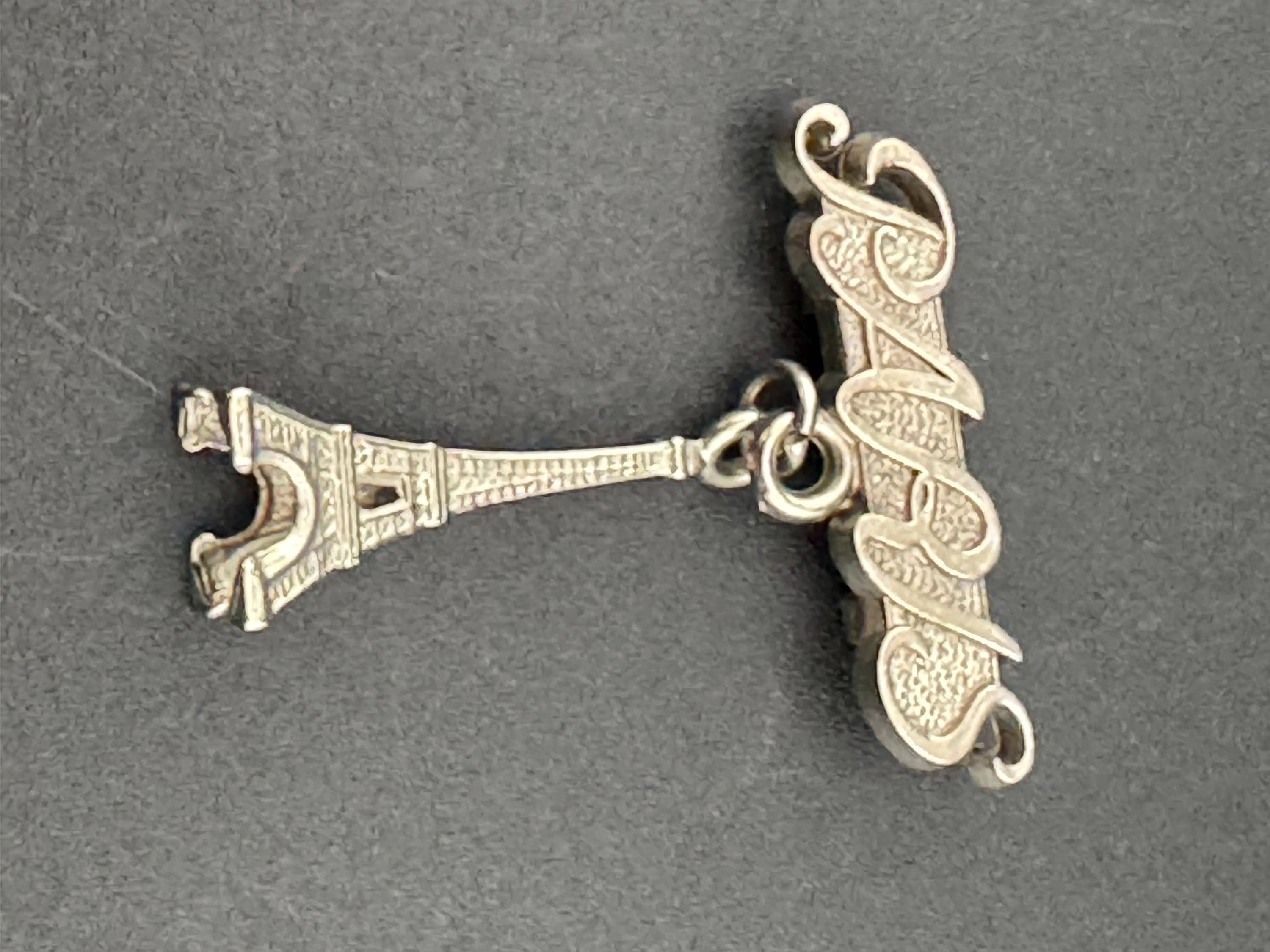 vintage silver tone Eiffel Tower PARIS French tourist brooch mid century