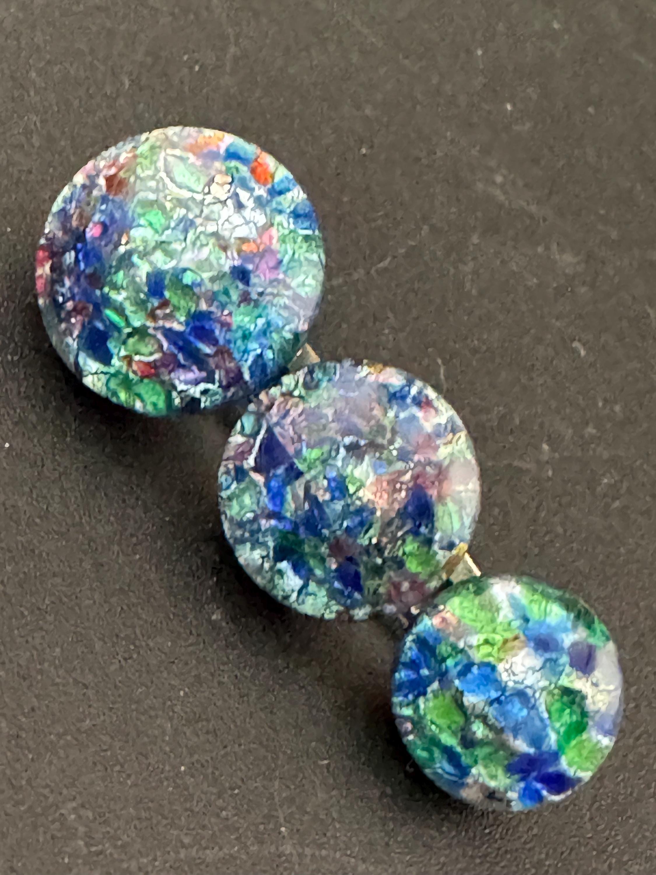 1 x Art Deco rainbow lustre glass triple cabochon Czech signed single Dress Clip Early Clothing 1920s 1930s 1940s