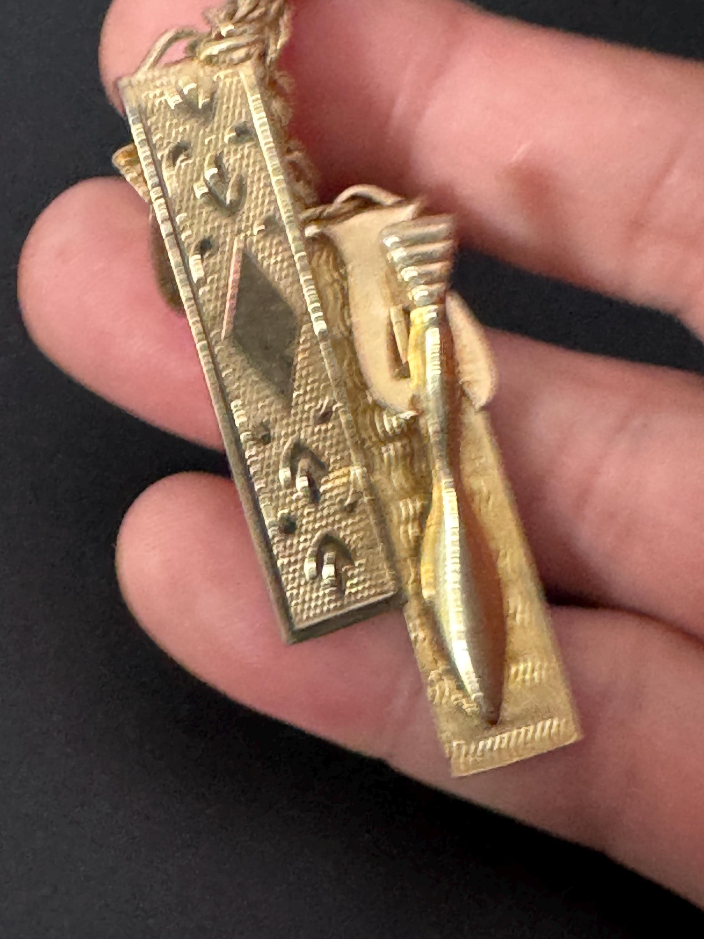 vintage double gold tone metal sweater guards jumper clips
