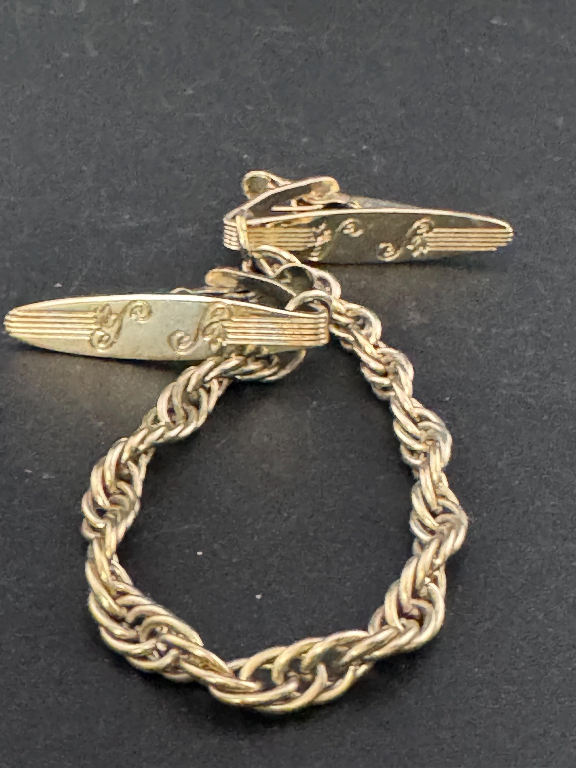 vintage double gold tone oval panel metal sweater guards jumper clips