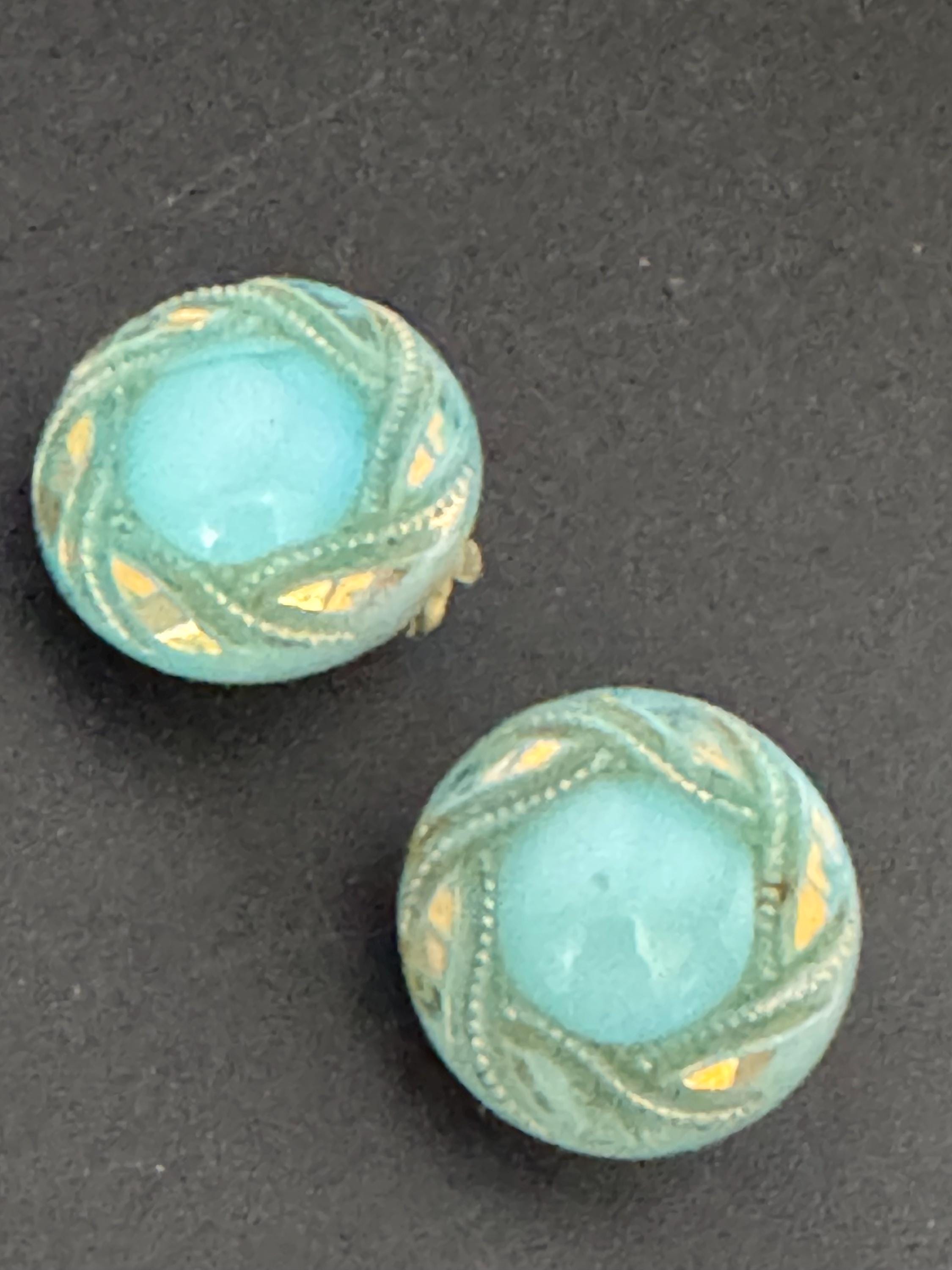 Vintage czech glass ice blue button Clip On Earrings, 1950s 1940s