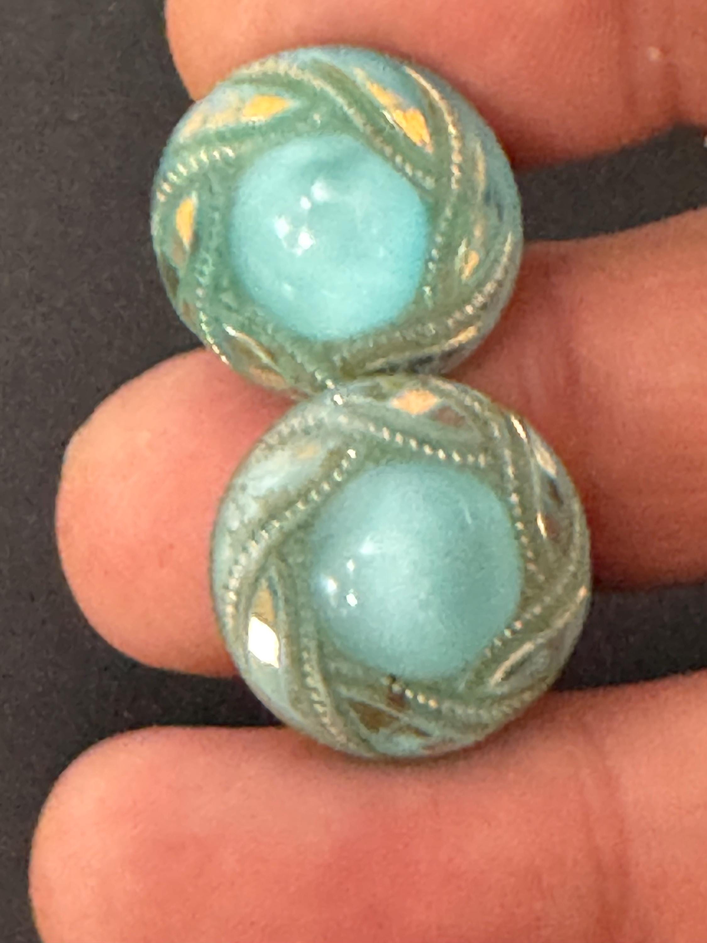 Vintage czech glass ice blue button Clip On Earrings, 1950s 1940s