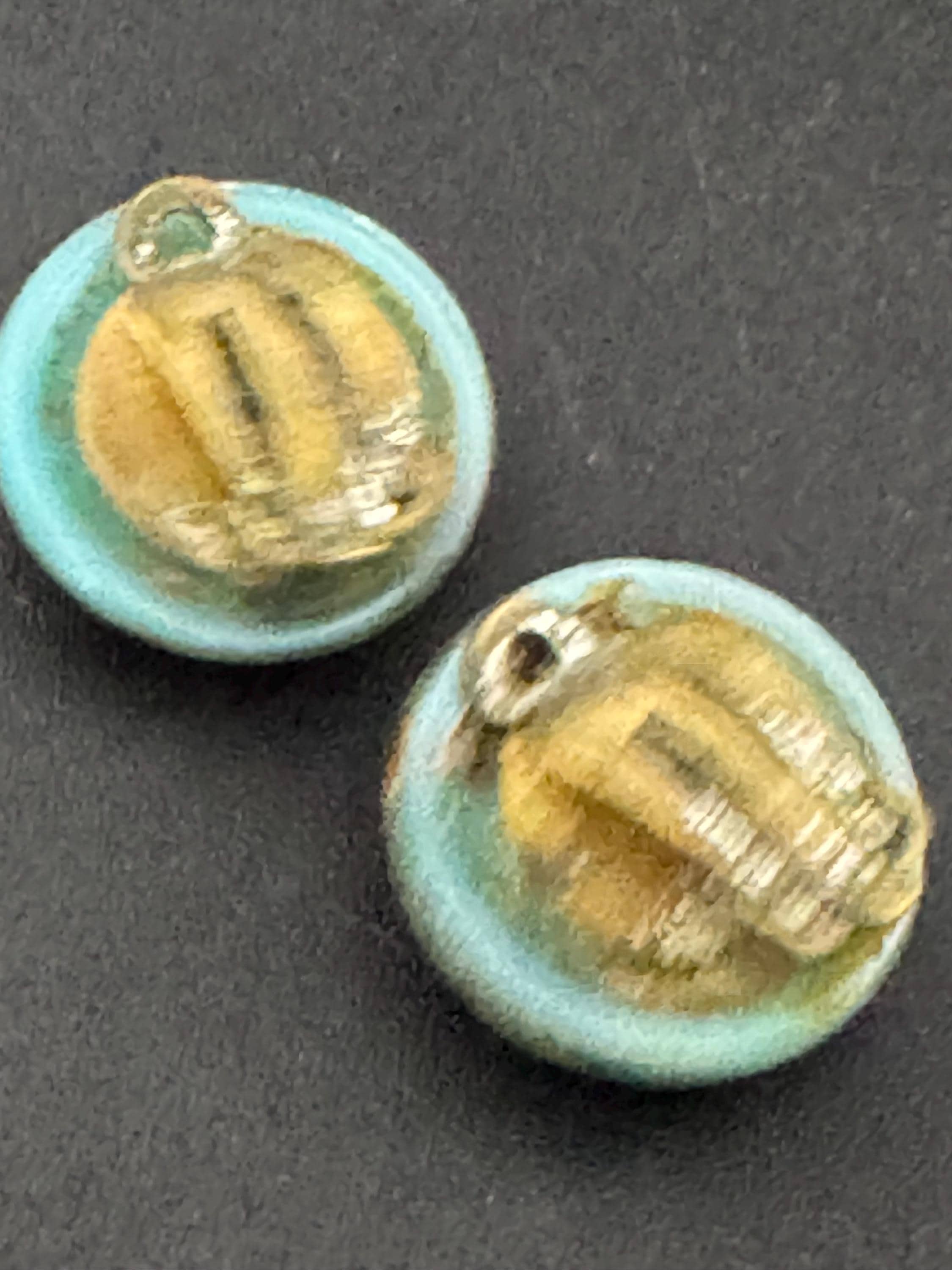 Vintage czech glass ice blue button Clip On Earrings, 1950s 1940s