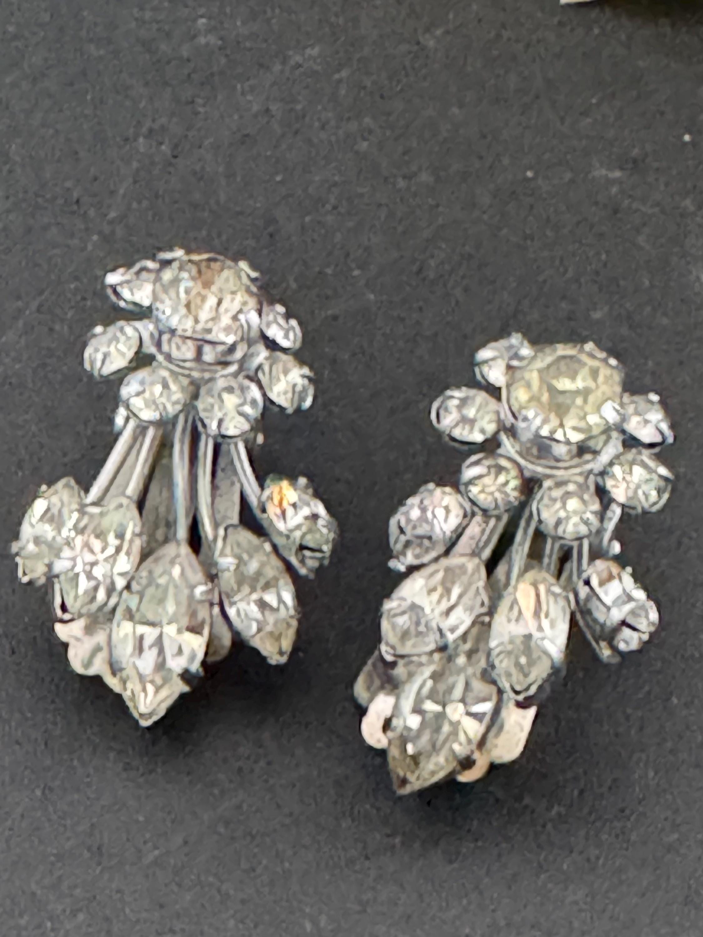 vintage clear Diamanté Rhinestone Clip On stud Earrings mid century