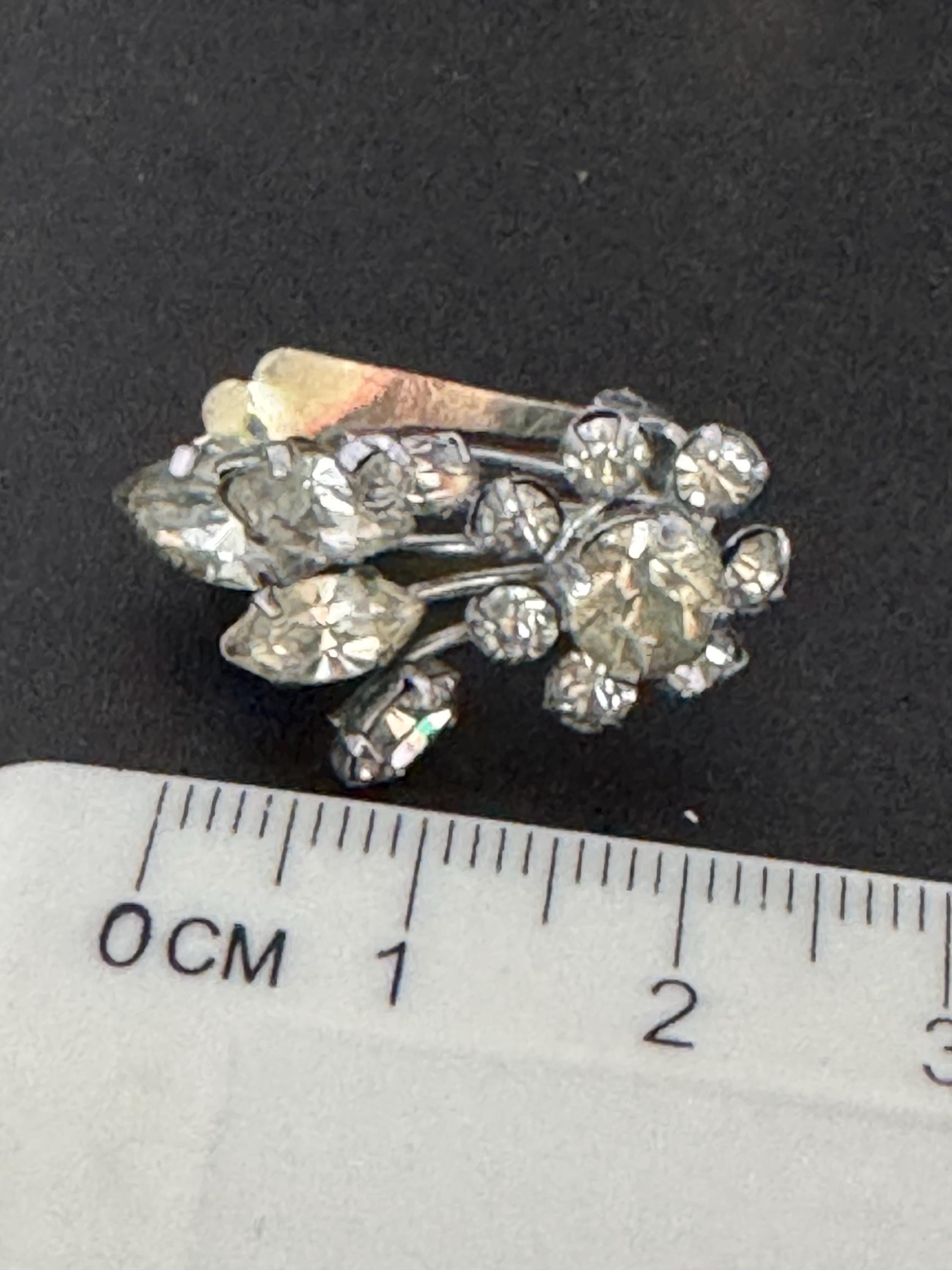 vintage clear Diamanté Rhinestone Clip On stud Earrings mid century