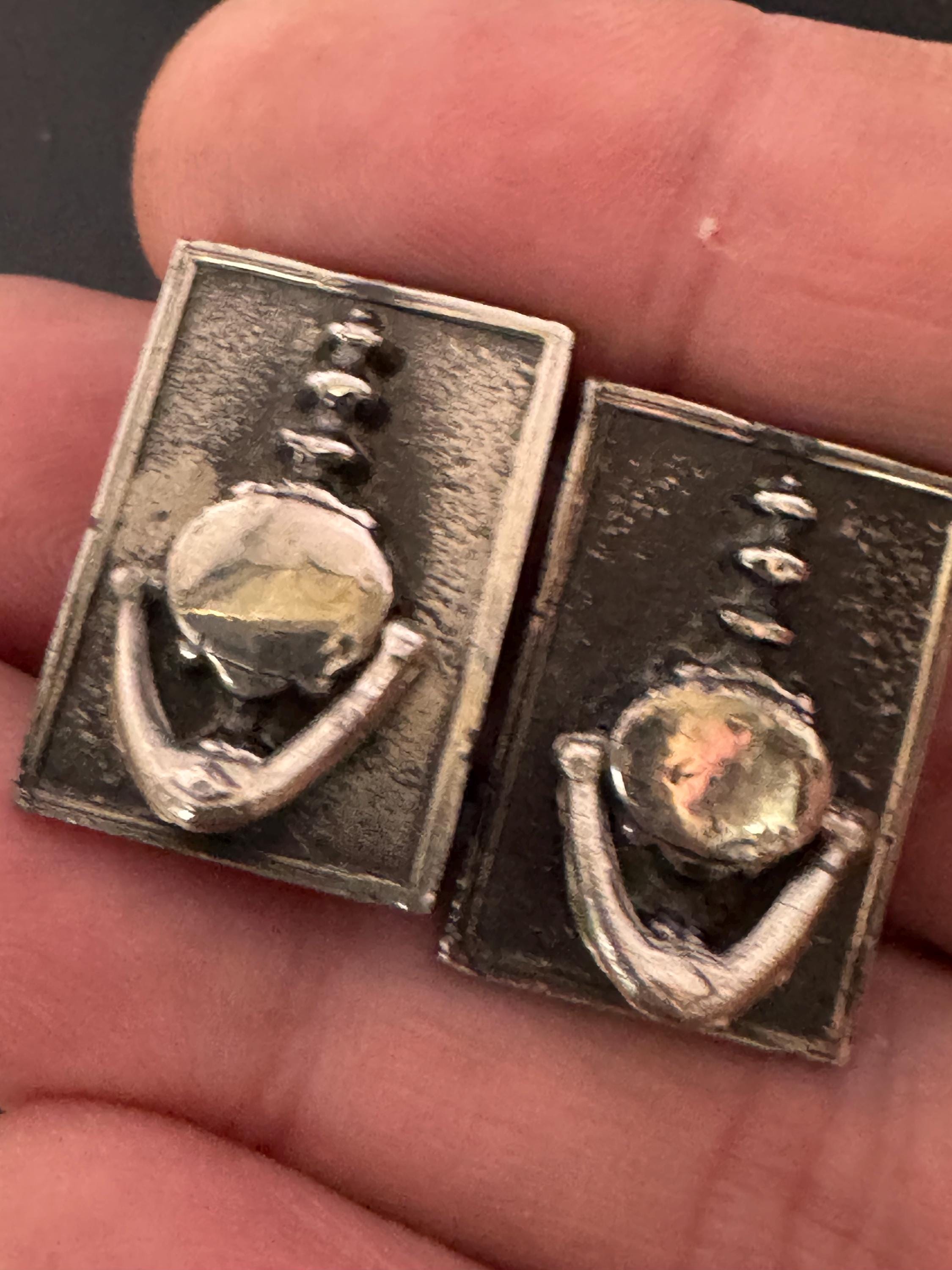Vintage novelty rectangular door knocker hinged clip on earrings in dark silver tone possible dress clips