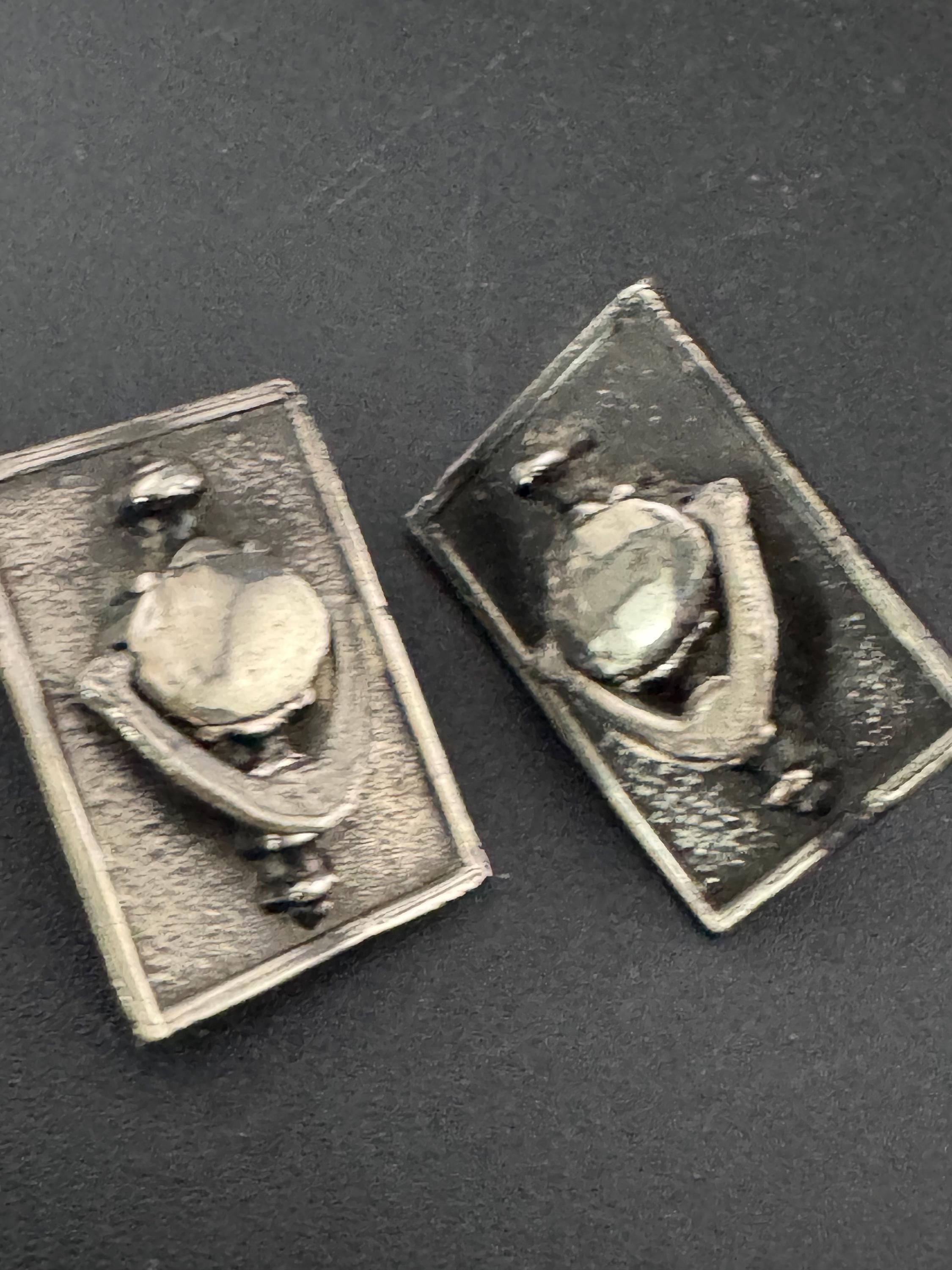 Vintage novelty rectangular door knocker hinged clip on earrings in dark silver tone possible dress clips