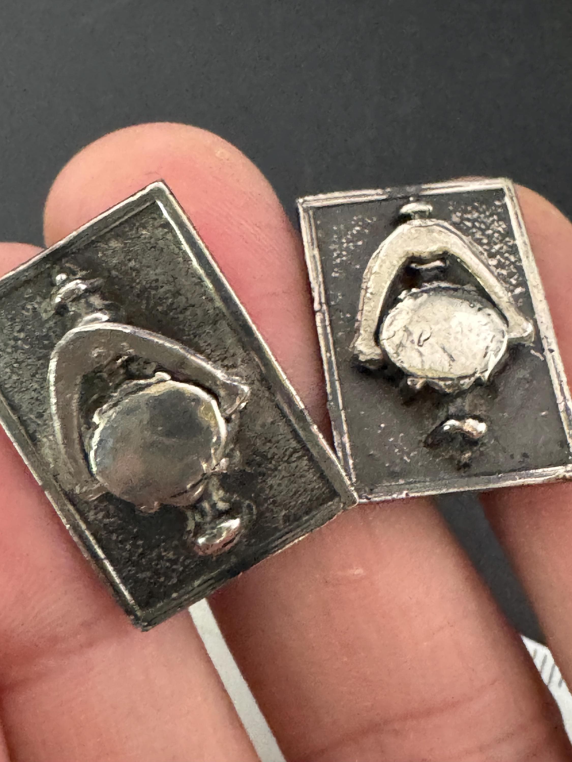 Vintage novelty rectangular door knocker hinged clip on earrings in dark silver tone possible dress clips