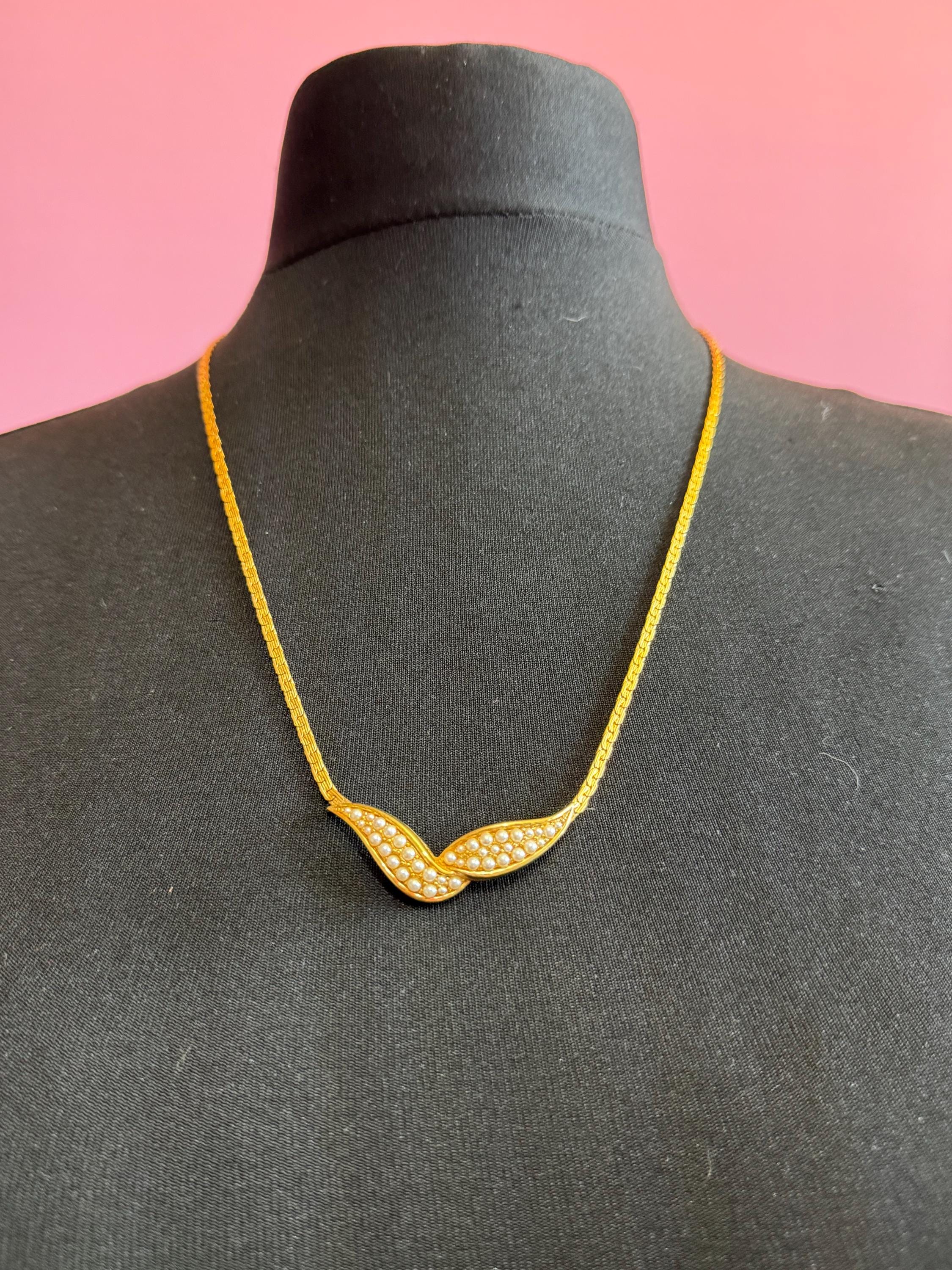 Vintage D’orlan Canada designer 22ct triple gold plated and faux seed pearl chain necklace 63cm