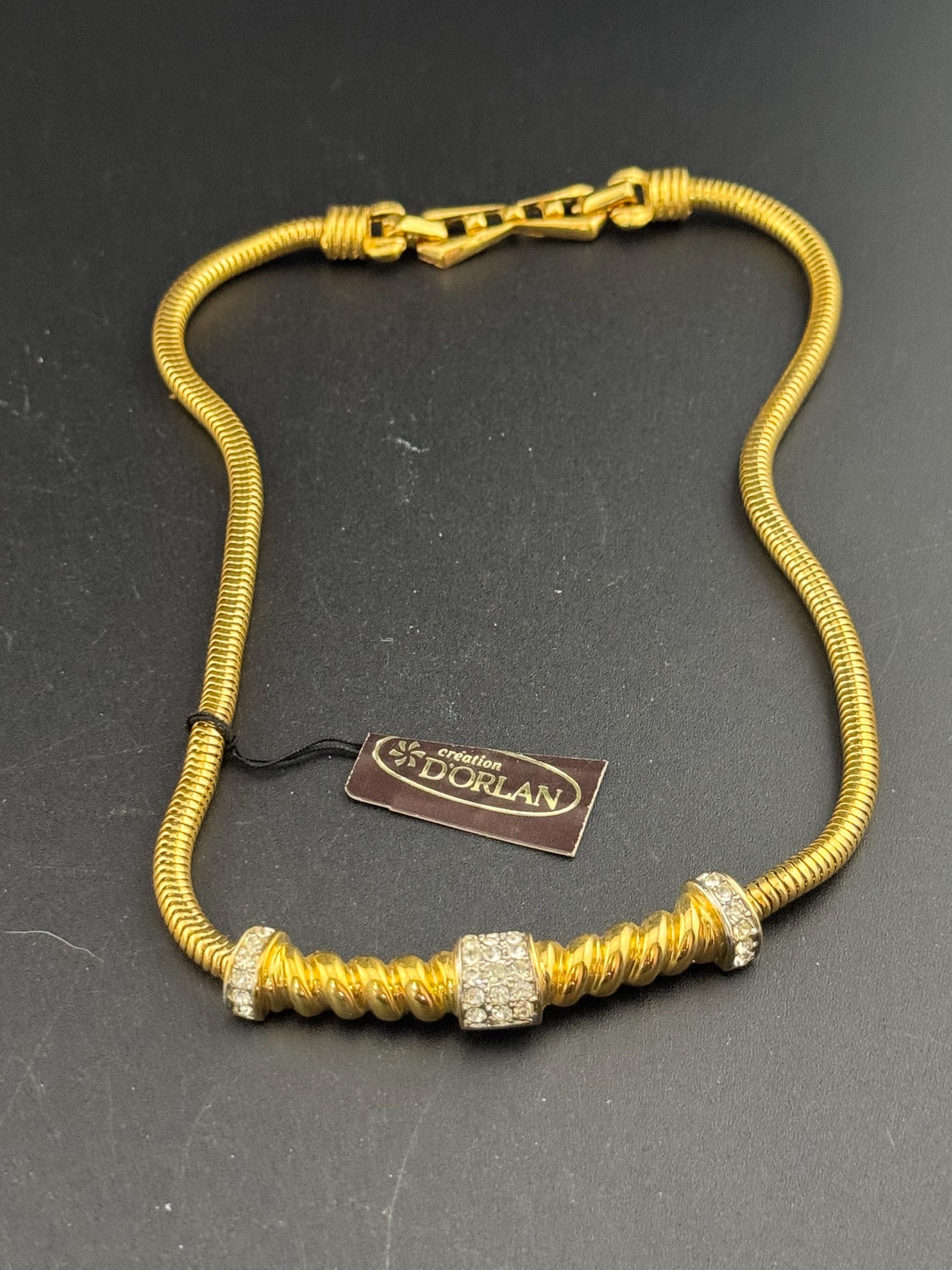 Vintage D’orlan Canada designer 22ct triple gold plated and  clear Swarovski Crystal choker chain necklace 41cm