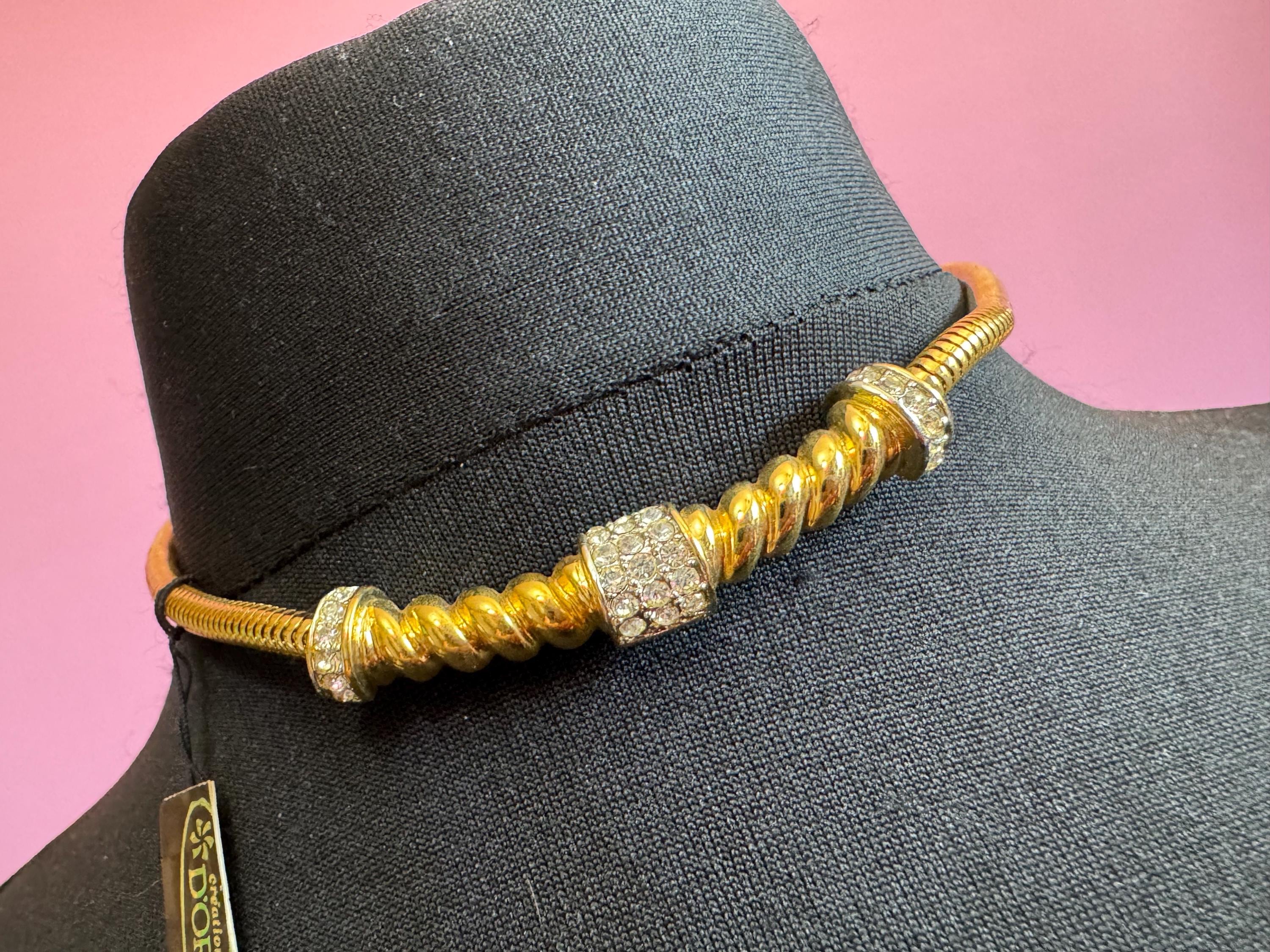 Vintage D’orlan Canada designer 22ct triple gold plated and  clear Swarovski Crystal choker chain necklace 41cm