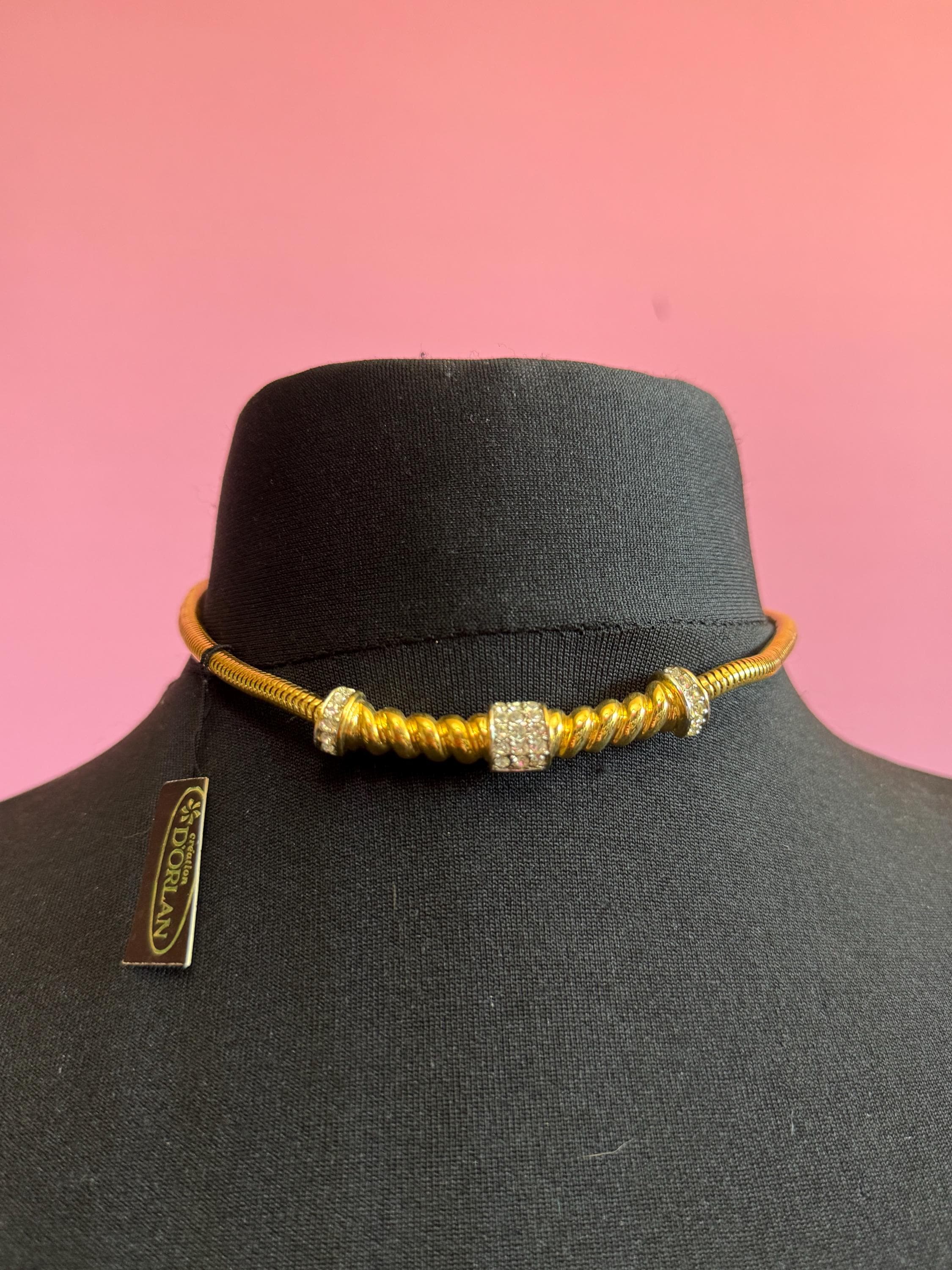 Vintage D’orlan Canada designer 22ct triple gold plated and  clear Swarovski Crystal choker chain necklace 41cm
