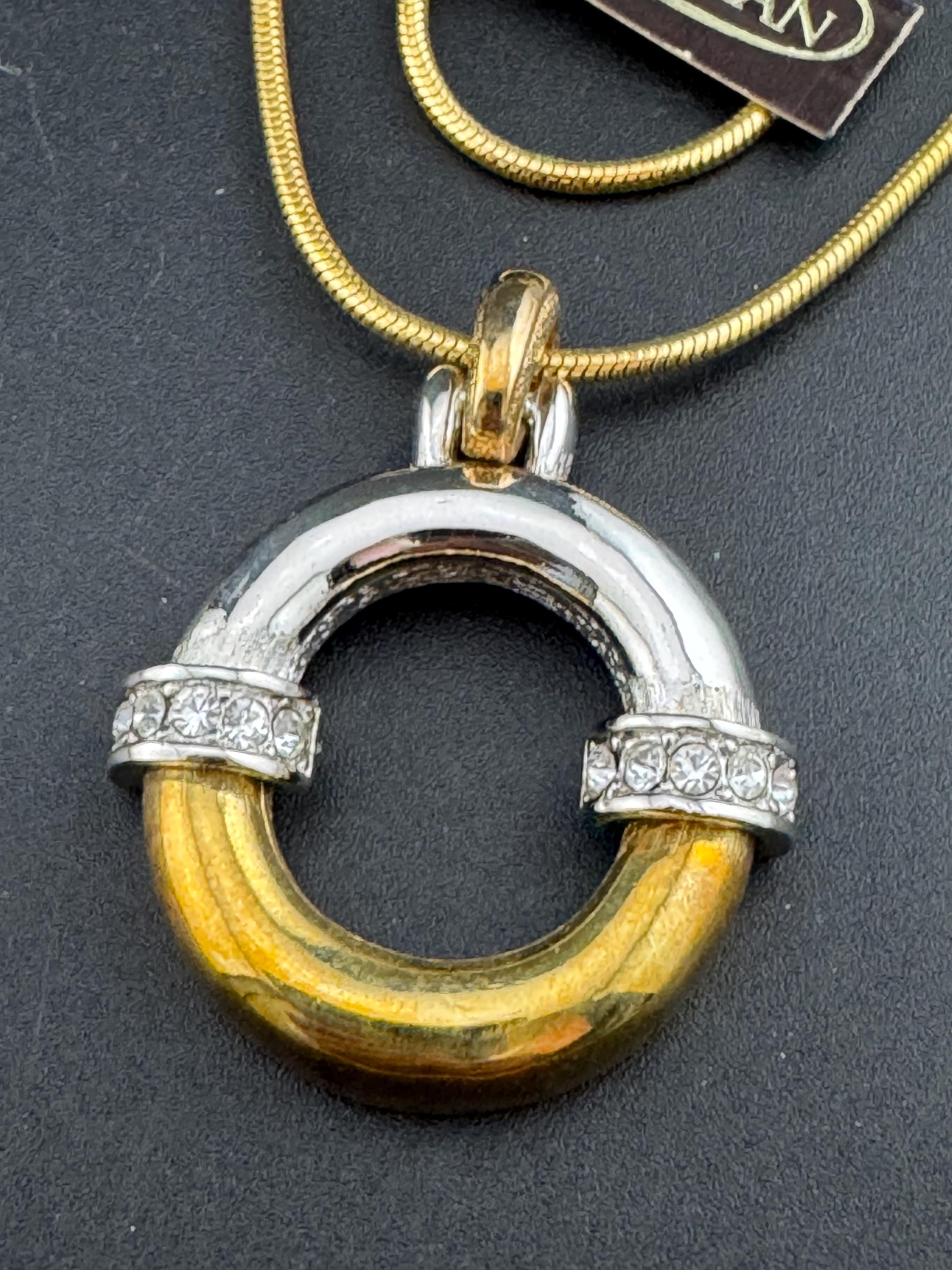 Vintage D’orlan Canada designer 22ct triple gold and rhodium plated and clear Swarovski Crystal round pendant chain necklace 65cm