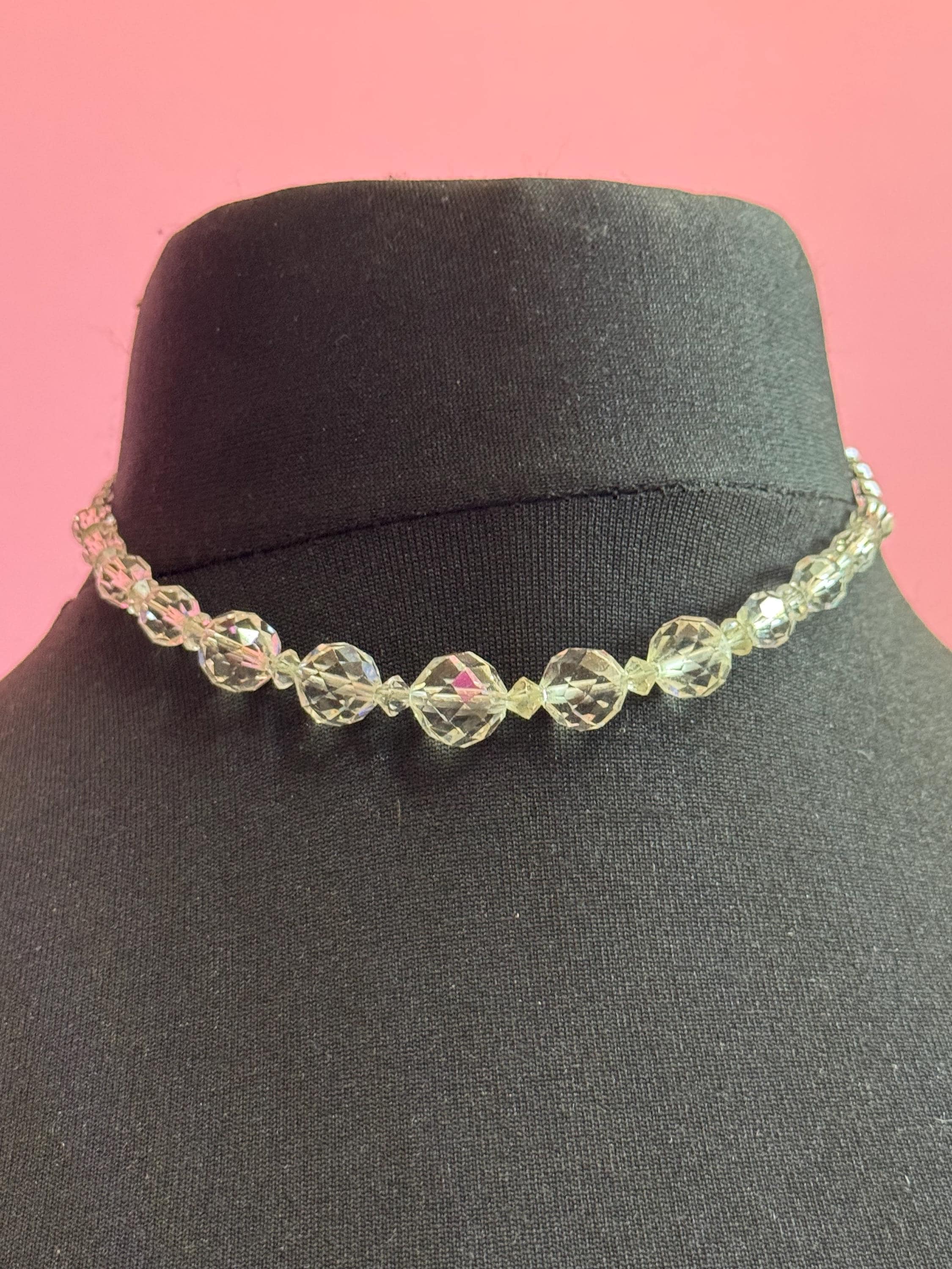 As found Art Deco open back crystal clear diamanté Paste Rhinestone glass necklace 1920s 41cm
