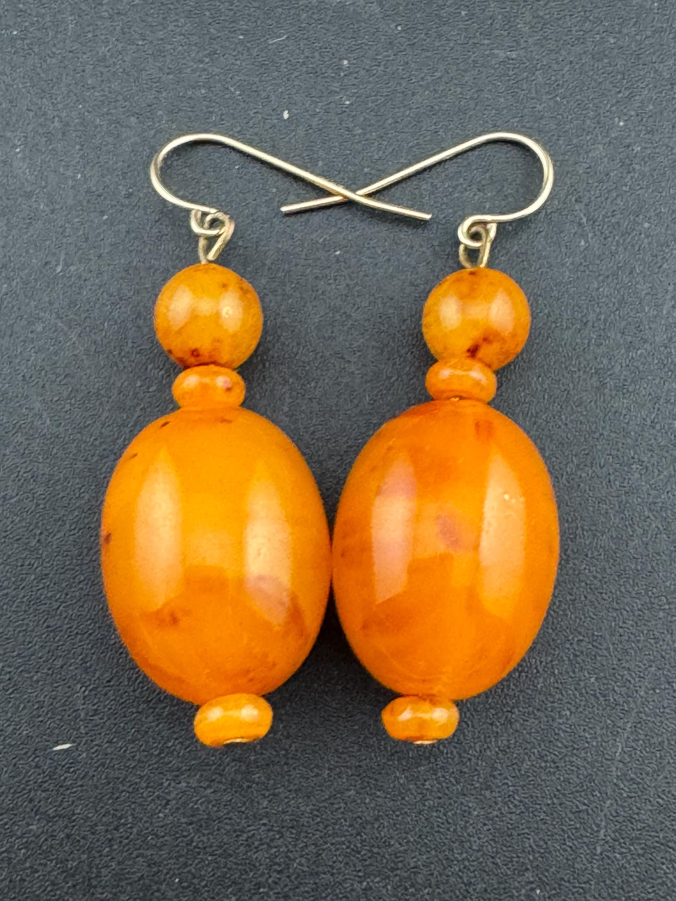 14ct Gold Plated earwires with Baltic Amber beaded drop dangly earrings