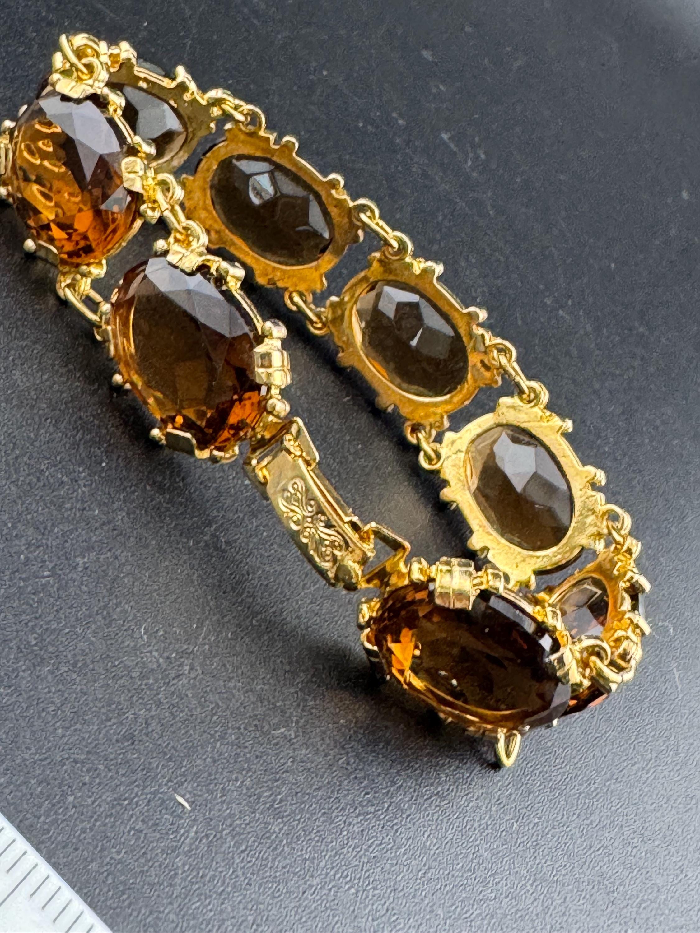 vintage topaz brown cognac Glass Gold Tone cocktail bracelet 18cm