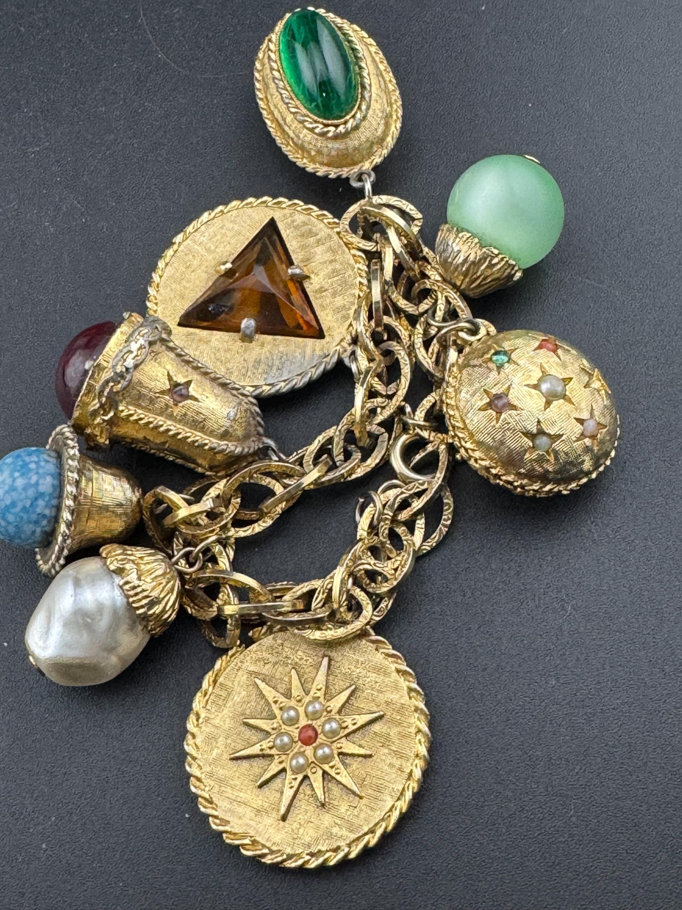 As found Vintage Gold tone chain link chunky charm bracelet 1960s 1970s Etruscan