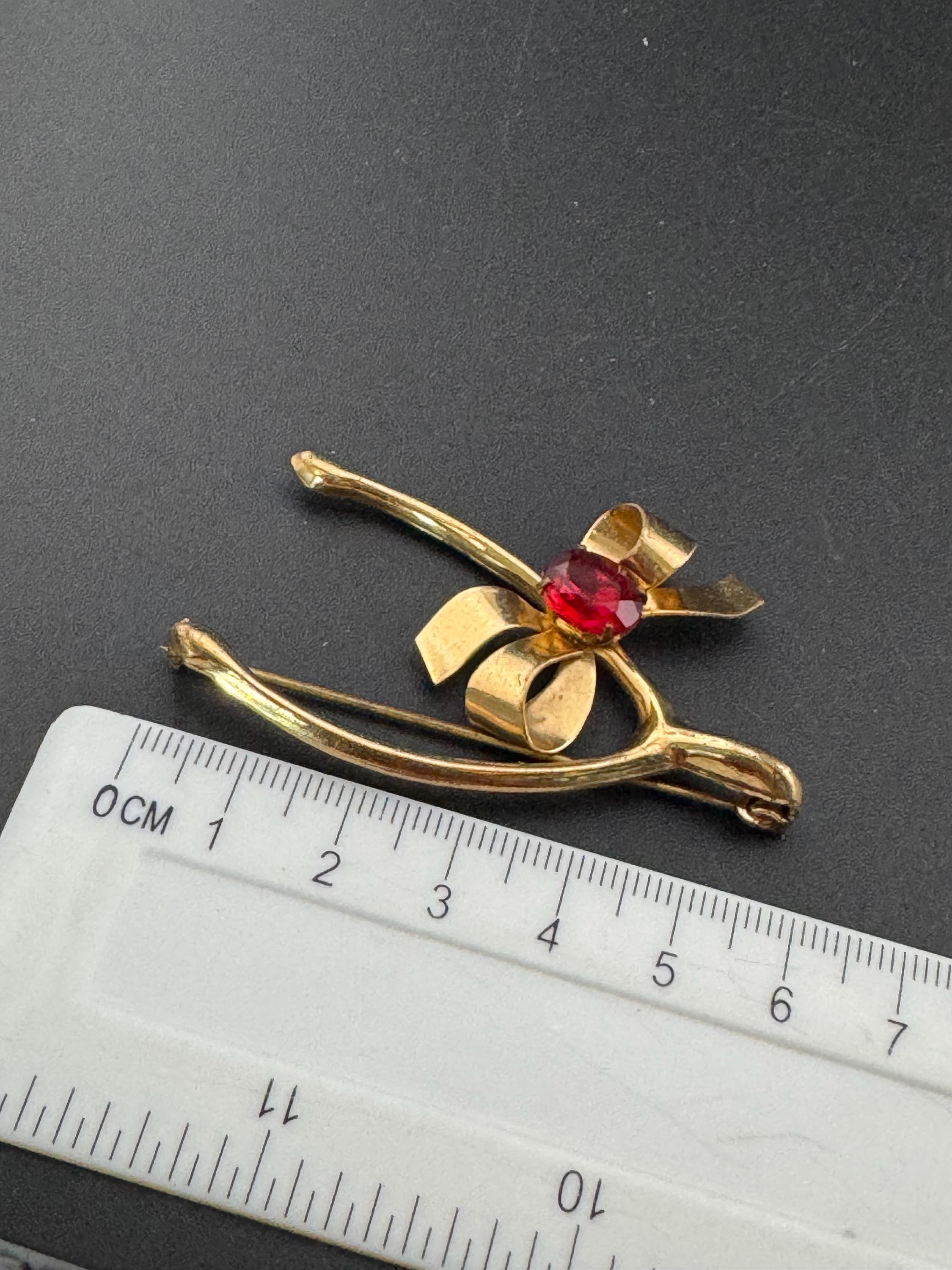 Good Luck Wishbone Something Ruby red Glass Paste Rhinestone diamante brooch 6cm