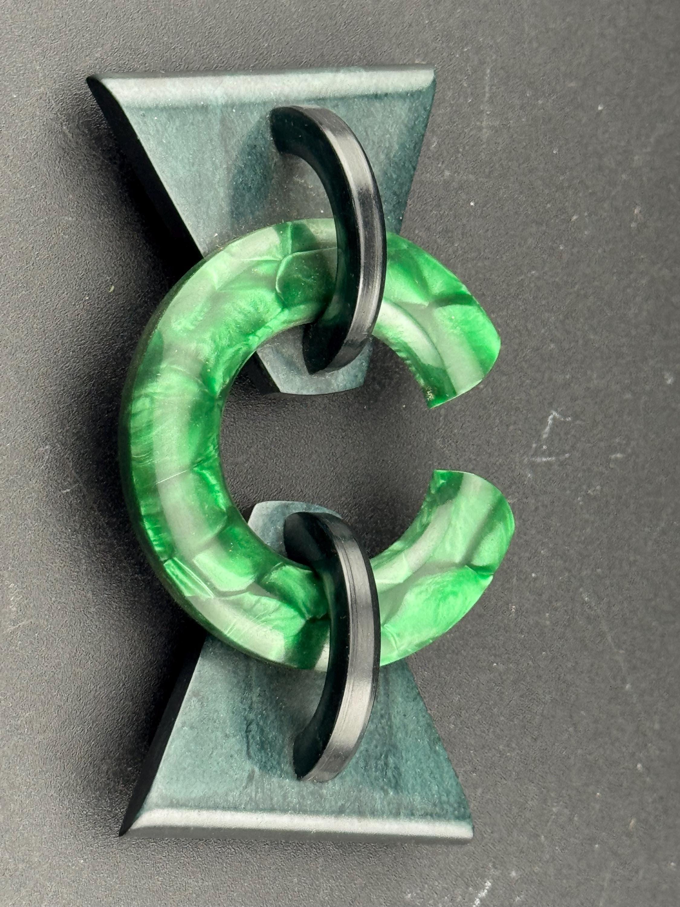 Large Antique Art Deco Bakelite Celluloid Early Plastic black and GREEN Art Deco Geometric Belt Buckle 1920s 1930s Sewing Haberdashery