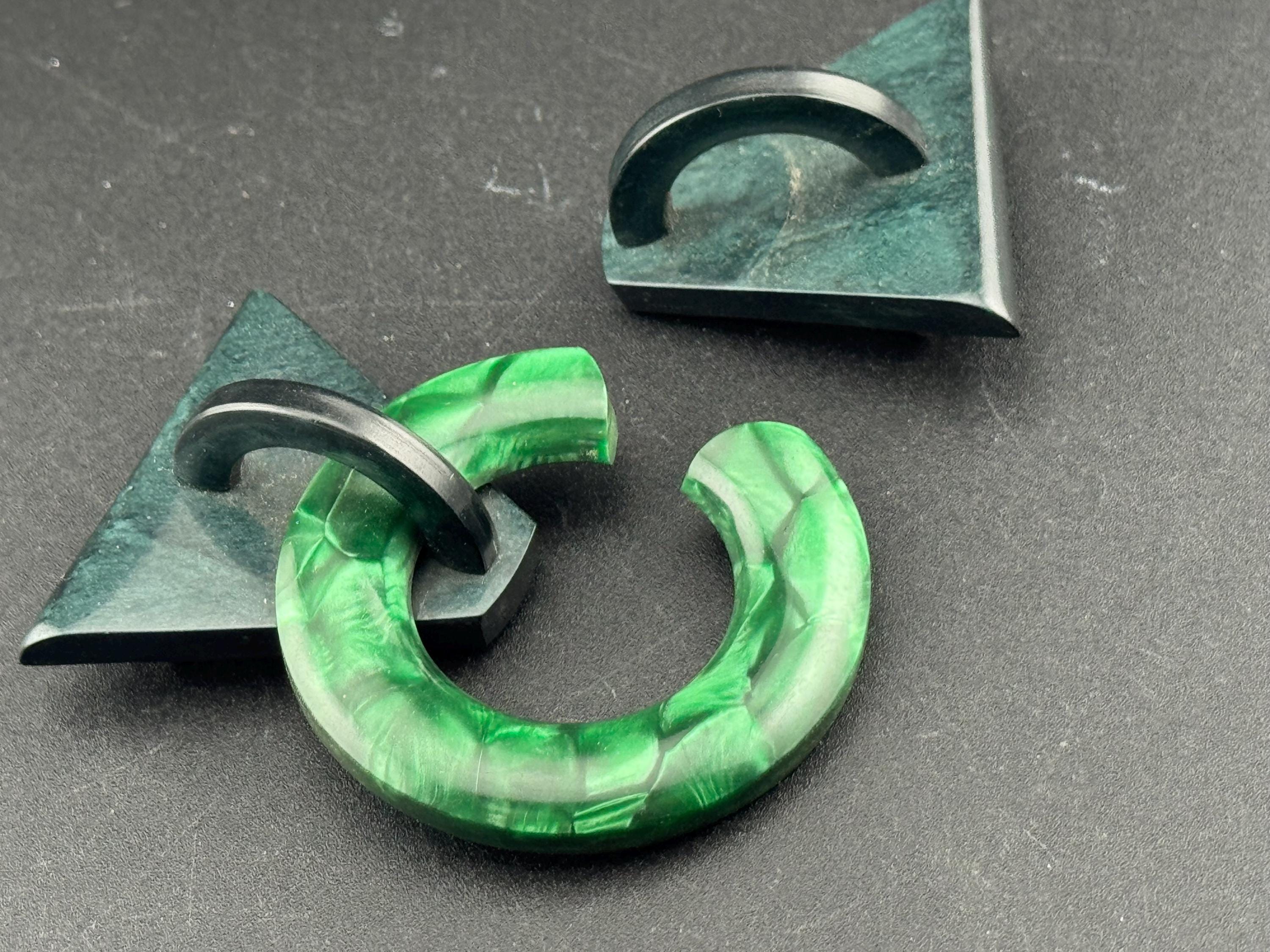Large Antique Art Deco Bakelite Celluloid Early Plastic black and GREEN Art Deco Geometric Belt Buckle 1920s 1930s Sewing Haberdashery