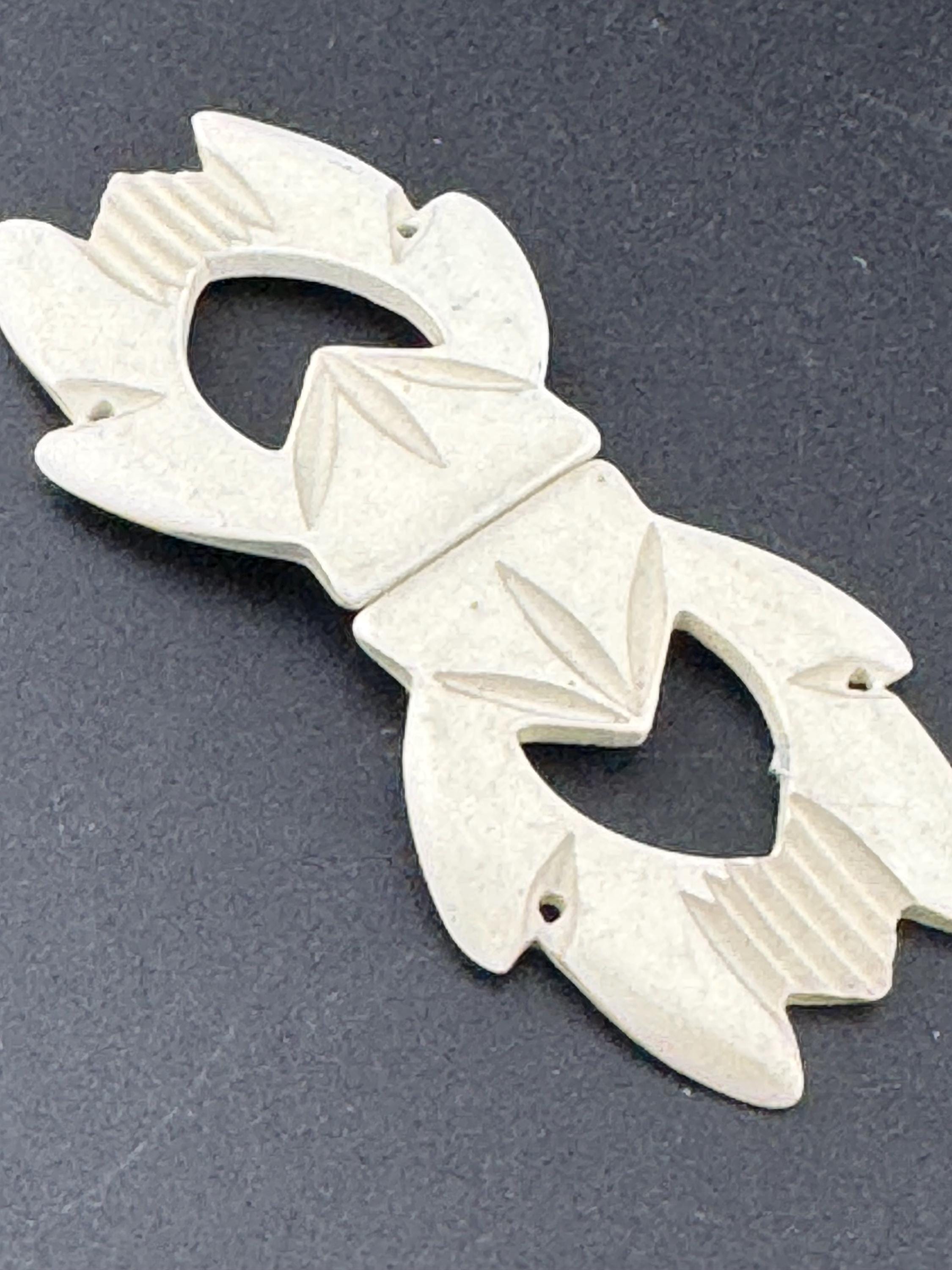 Antique Vintage Art deco Cream early plastic 2 part double sew on Belt Buckle 1920s 1930s Sewing