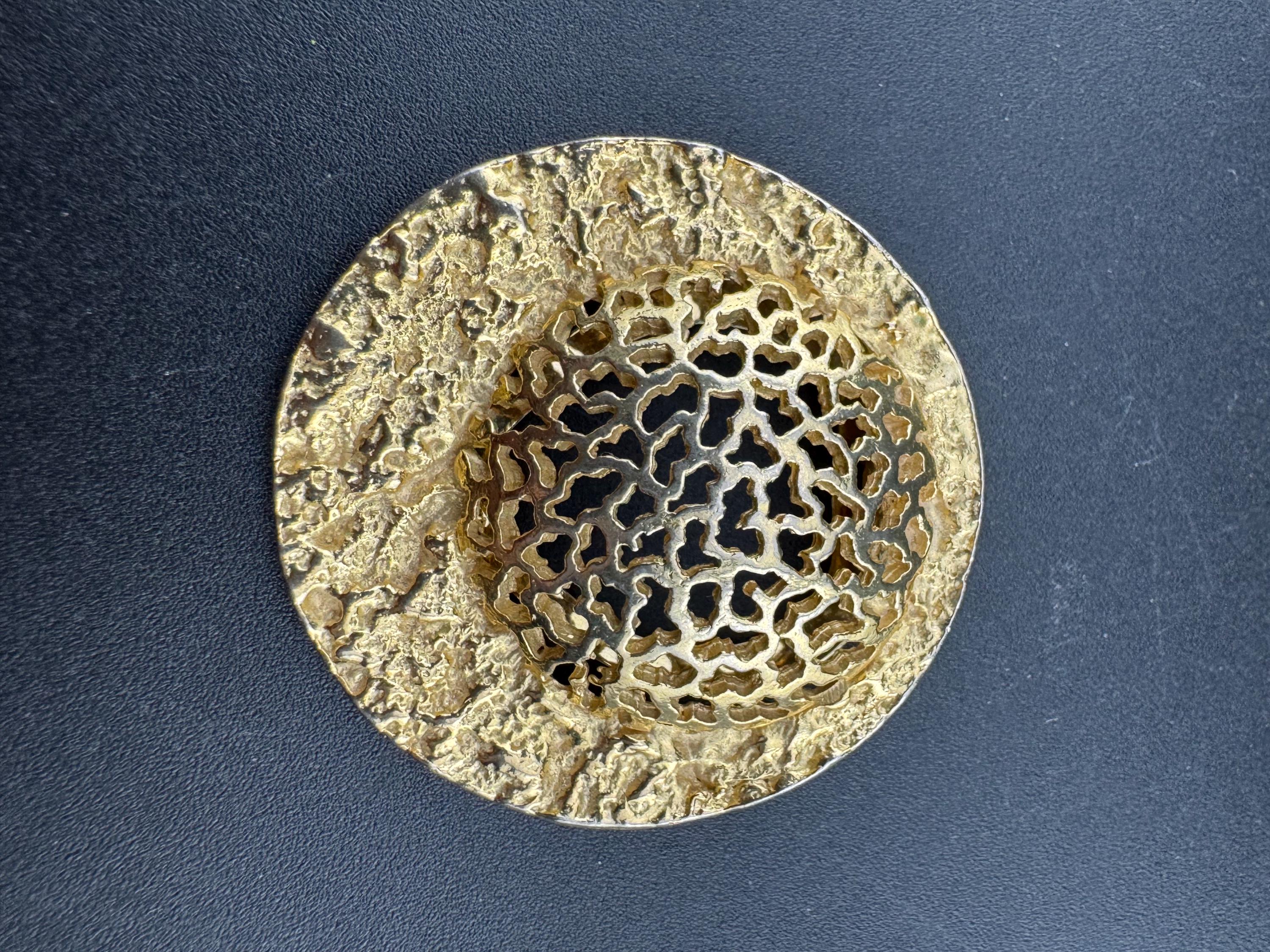 Vintage Gold Tone modernist brutalist textured Scarf Clip