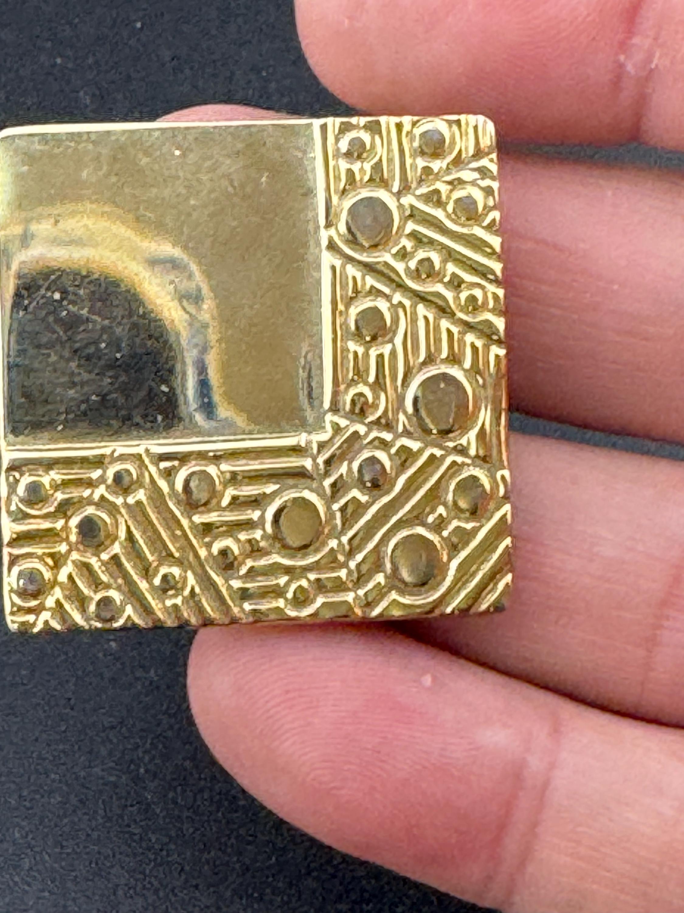 Vintage Gold Tone modernist brutalist textured square Scarf Clip