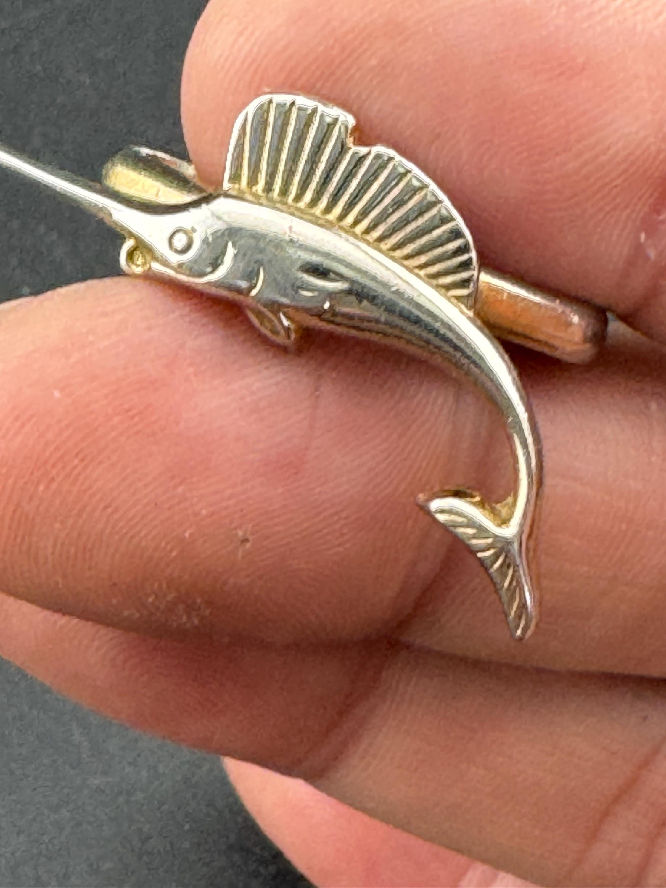 Vintage dainty Gold Tone nautical flying fish Scarf Clip ring