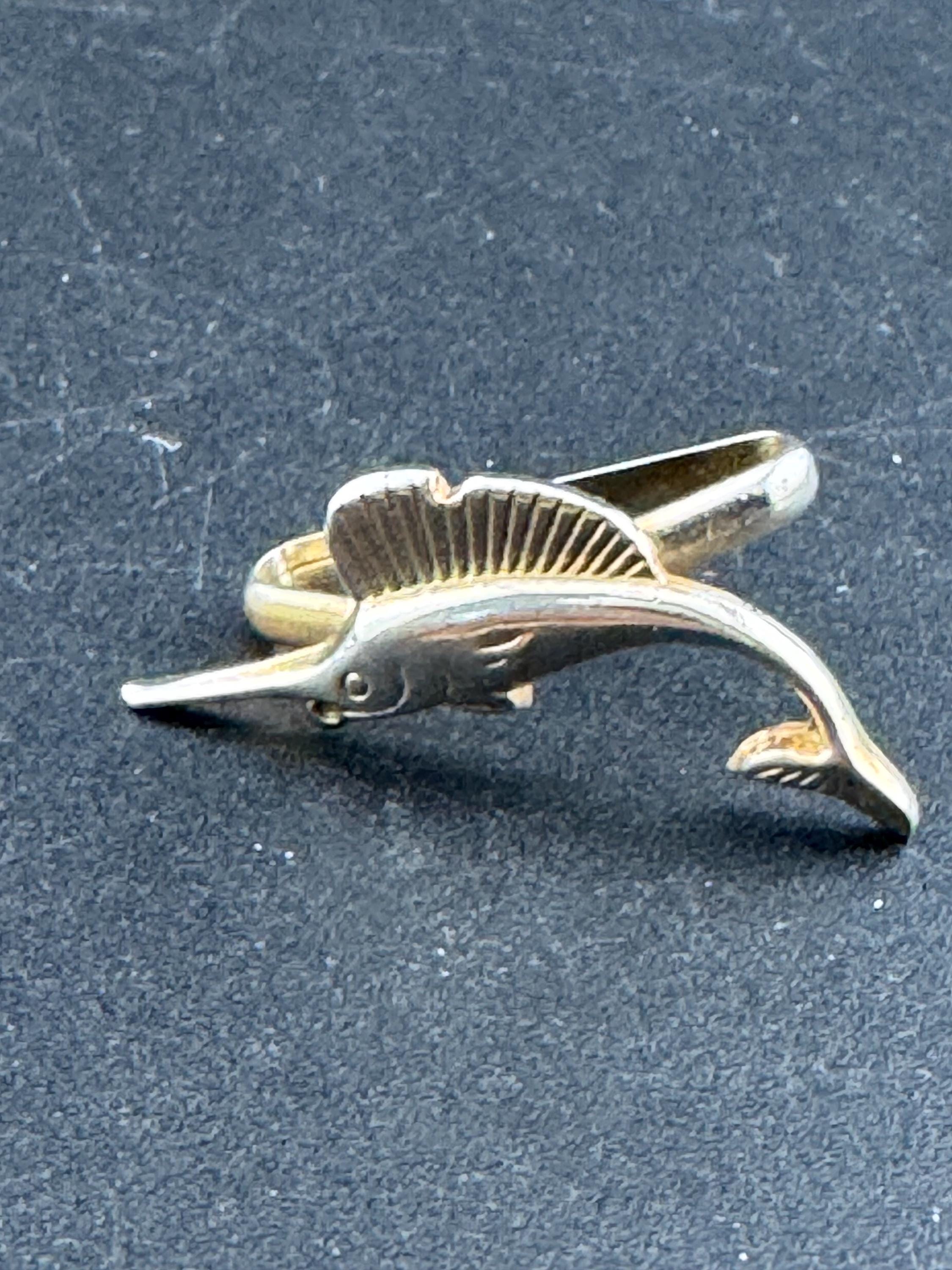 Vintage dainty Gold Tone nautical flying fish Scarf Clip ring