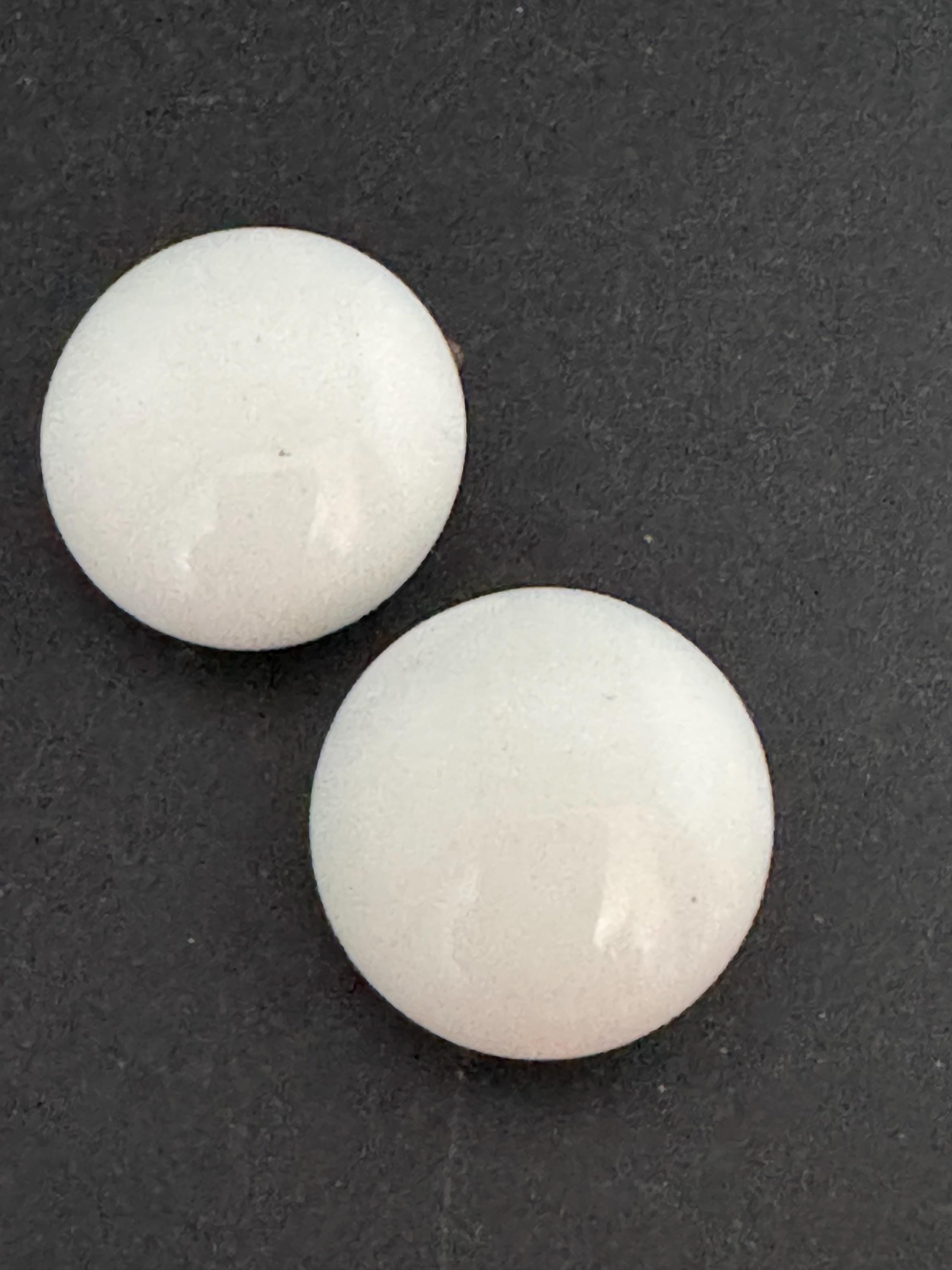 Antique to vintage round button white milk glass clip on earrings 2cm