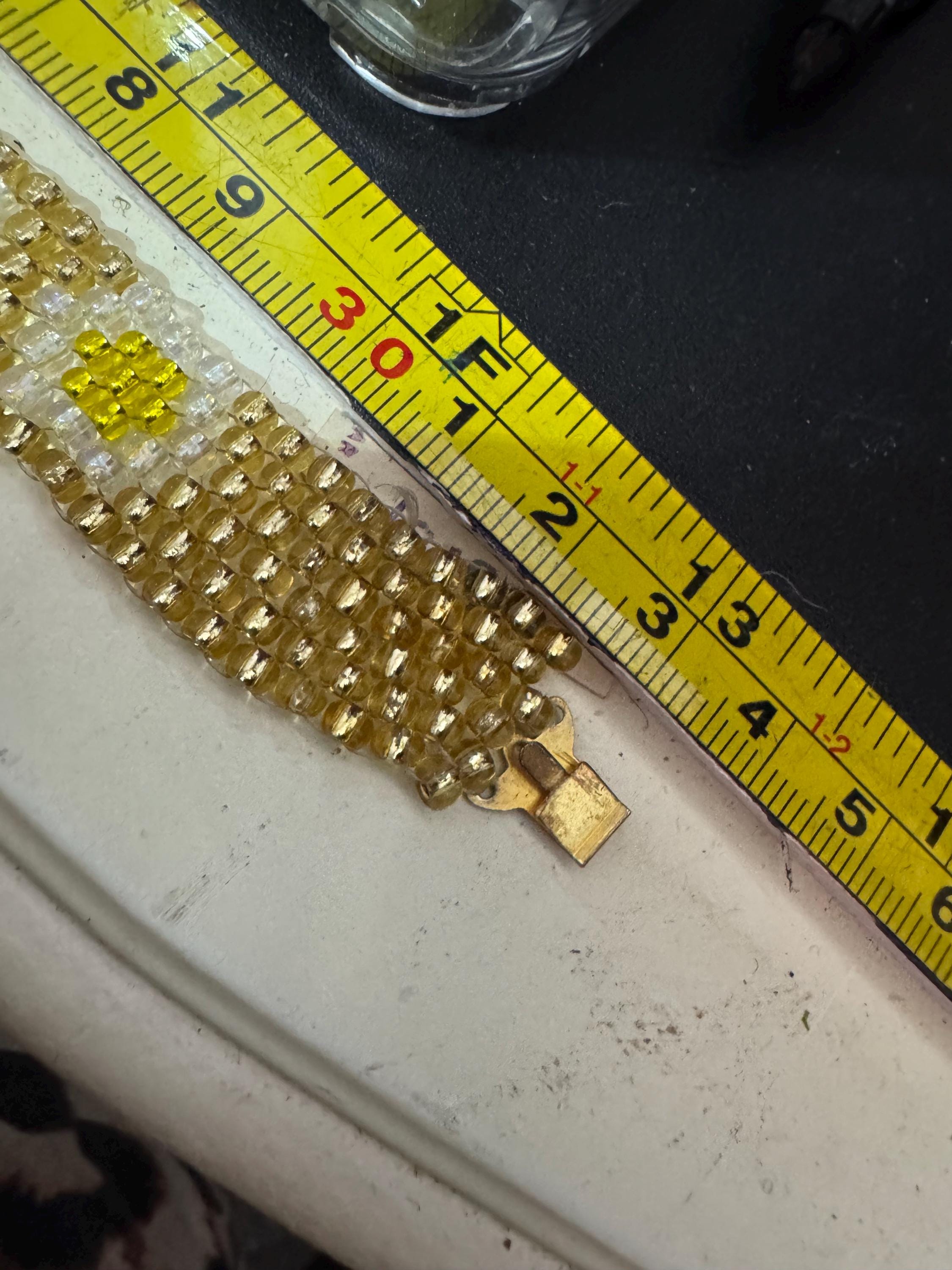 Petite 33cm very slim neck Vintage yellow daisy woven seed beaded choker necklace