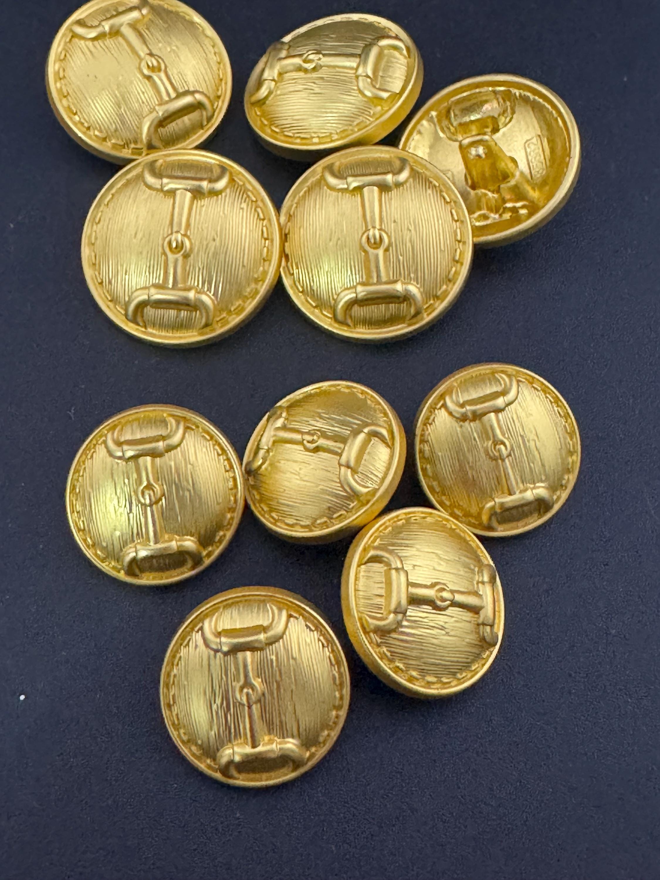 18mm Set of 5 bright Gold metal snaffle horse bit metal domed buttons