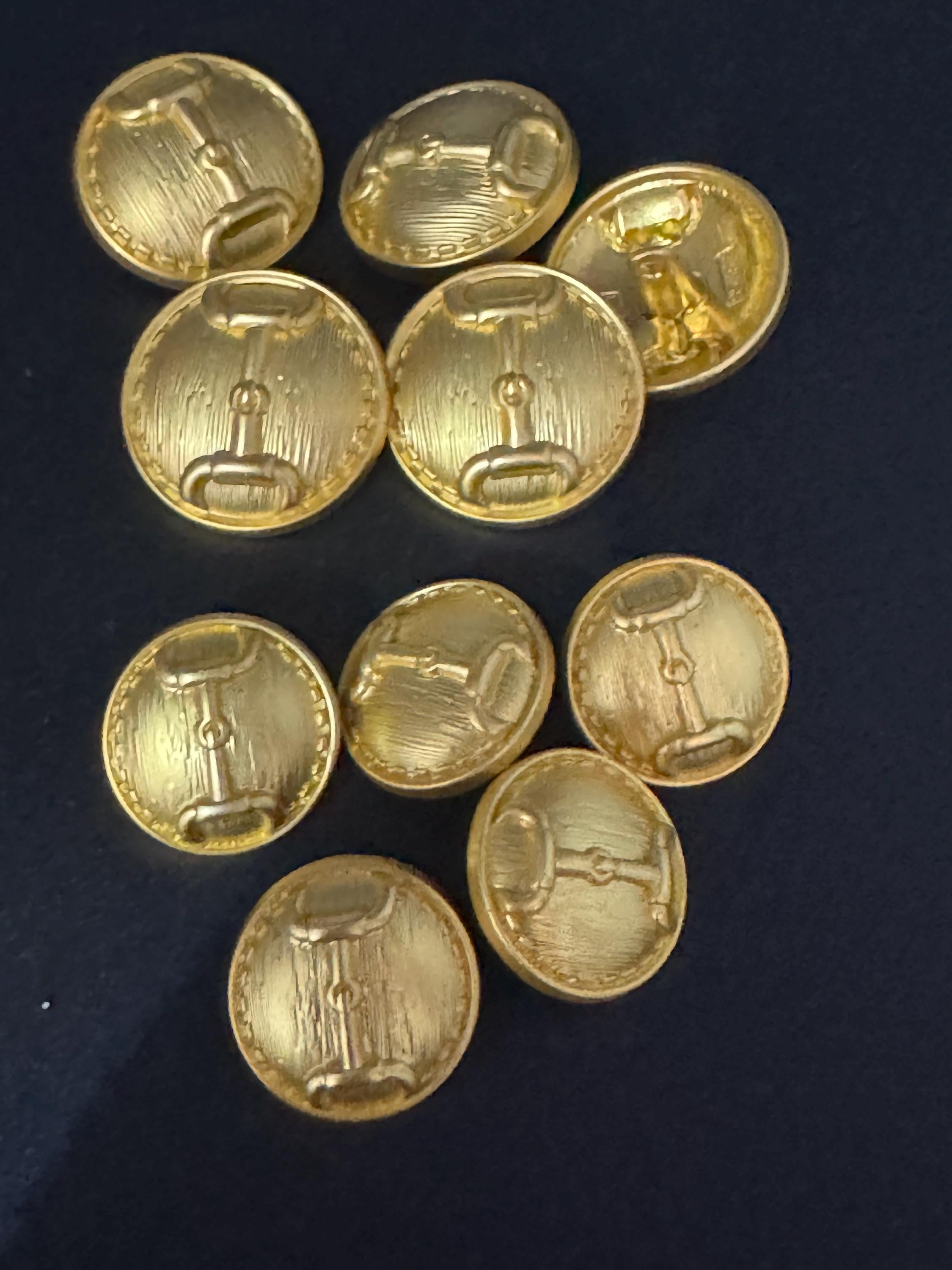 18mm Set of 5 bright Gold metal snaffle horse bit metal domed buttons
